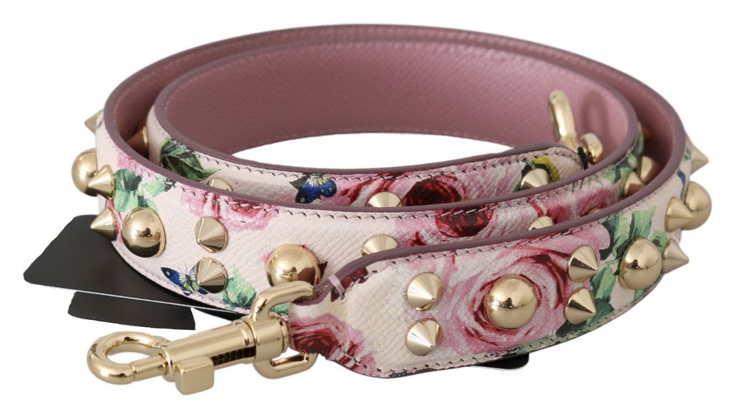 Dolce & Gabbana Pink Floral Leather Stud Accessory Shoulder Strap