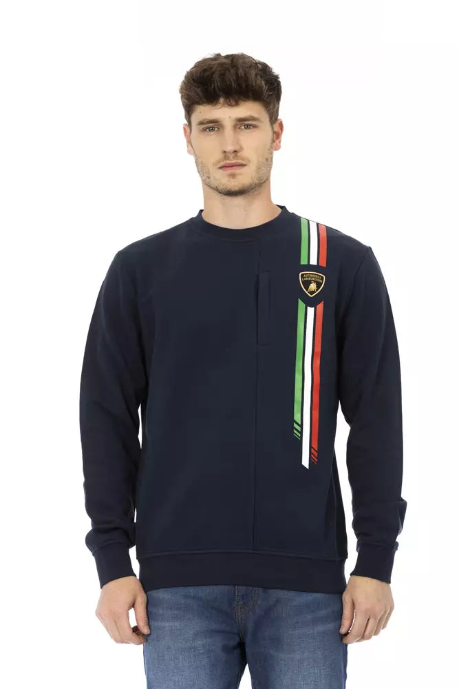 Automobili Lamborghini Blue Cotton Men Sweater with Chest Pocket