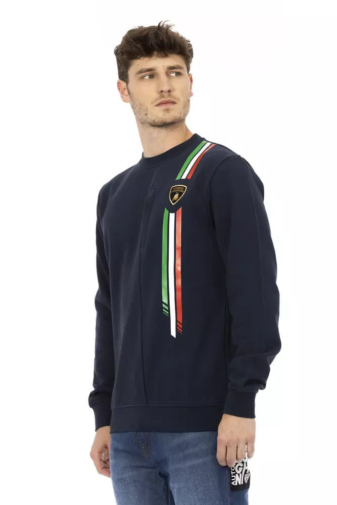 Automobili Lamborghini Blue Cotton Men Sweater with Chest Pocket