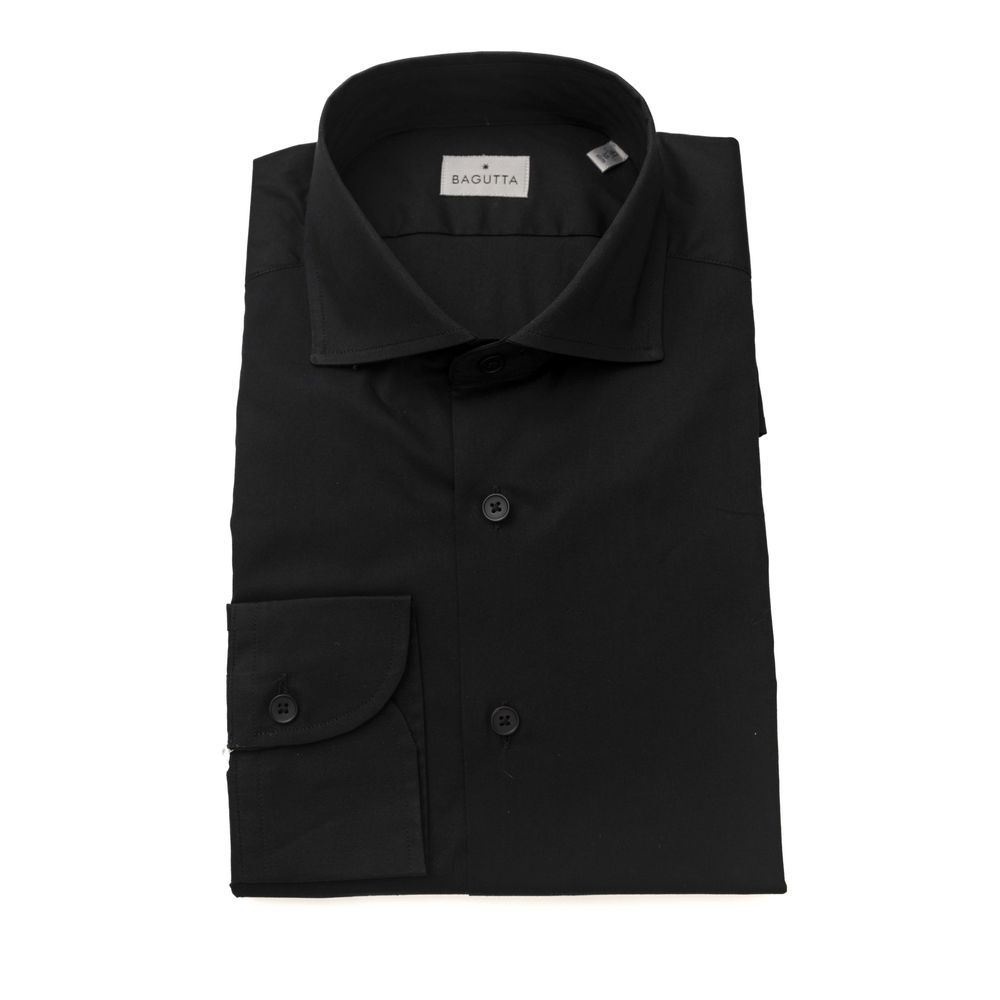 Bagutta Black Cotton Men's Shirt Slim Fit With French Collar