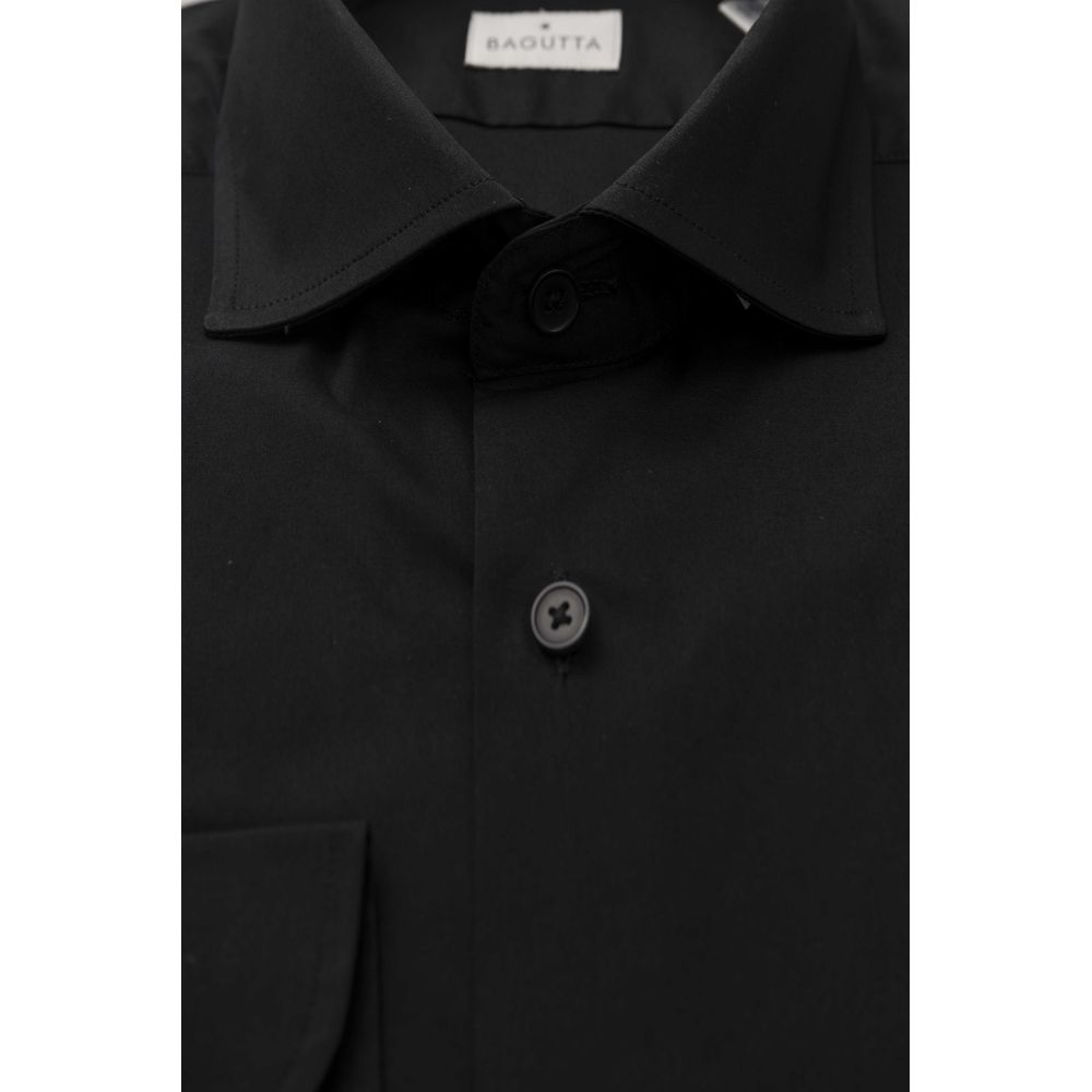 Bagutta Black Cotton Men's Shirt Slim Fit With French Collar