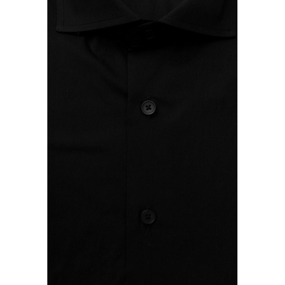 Bagutta Black Cotton Men's Shirt Slim Fit With French Collar