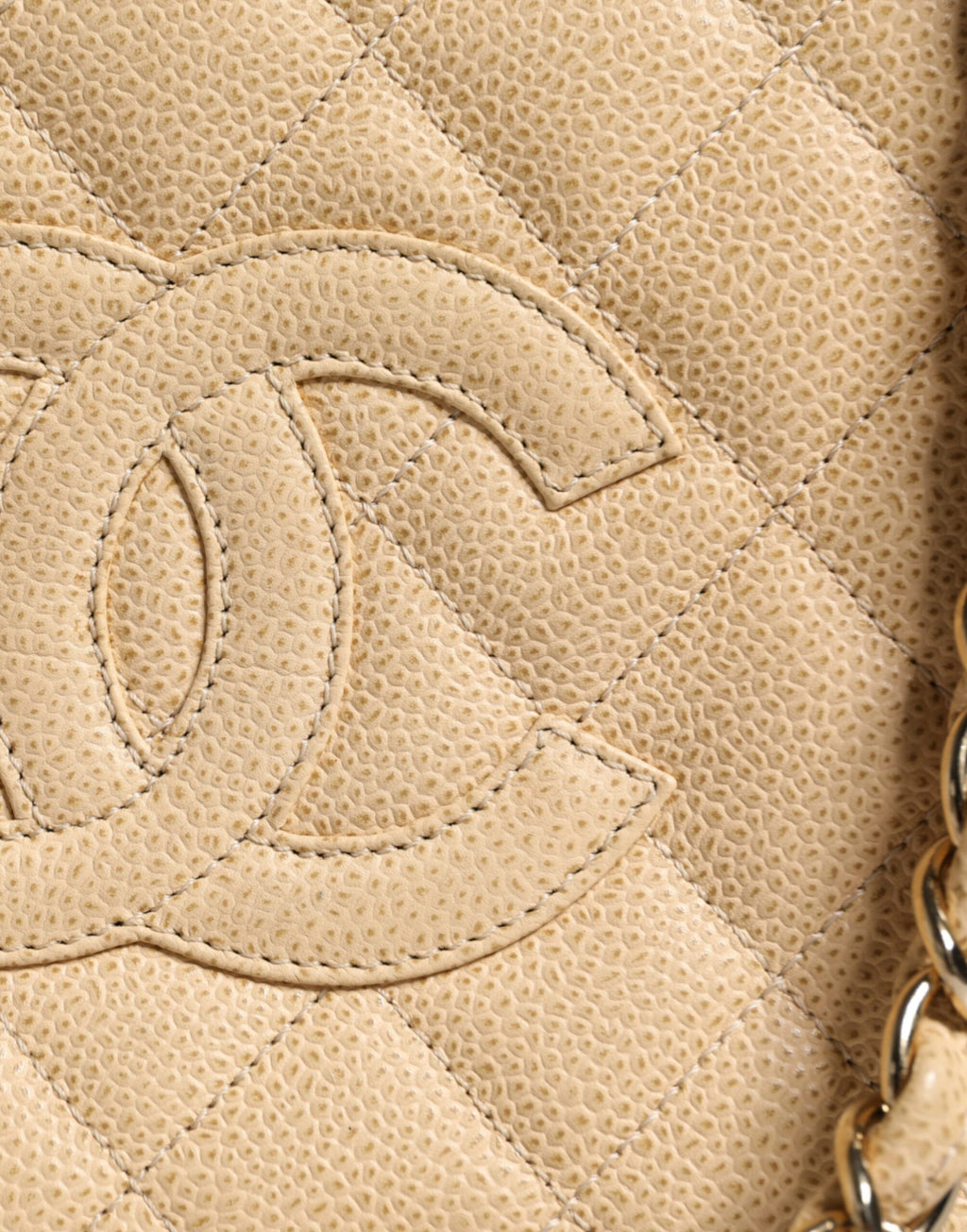 Chanel Beige Caviar De Coco Chain Leather Purse Bag