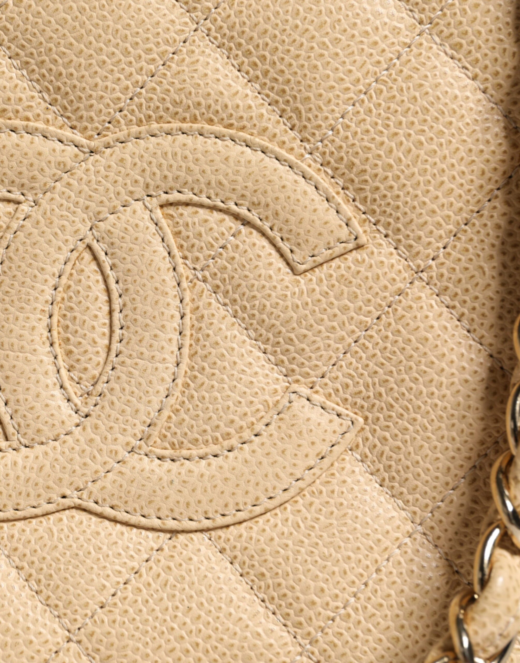 Chanel Beige Caviar De Coco Chain Leather Purse Bag