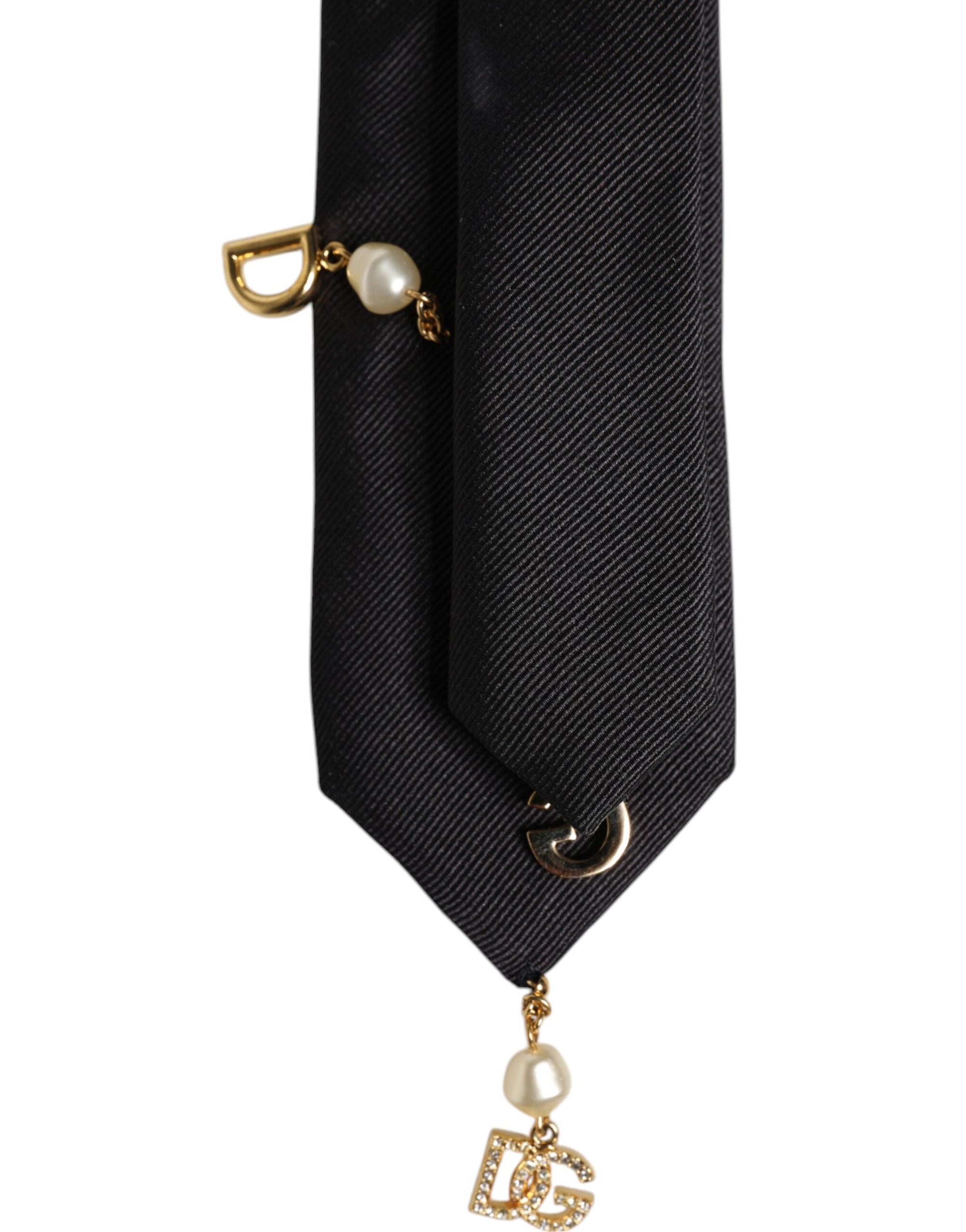 Dolce & Gabbana Black Logo Embellished Adjustable Necktie Tie