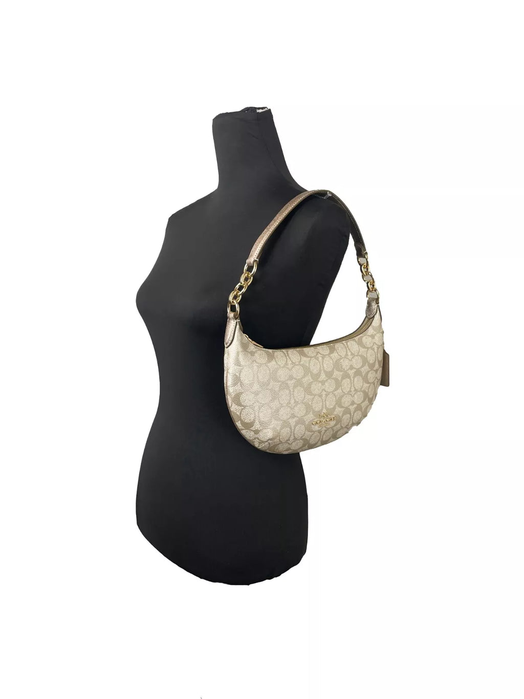 COACH Payton Signature PVC Leather Shoulder Bag Champagne Gold