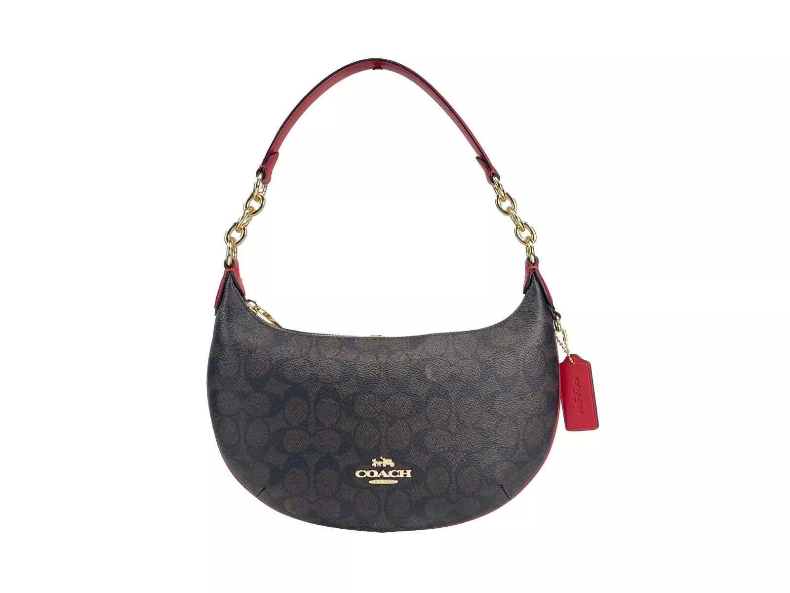 COACH Payton Signature PVC Leather Shoulder Bag Brown Red