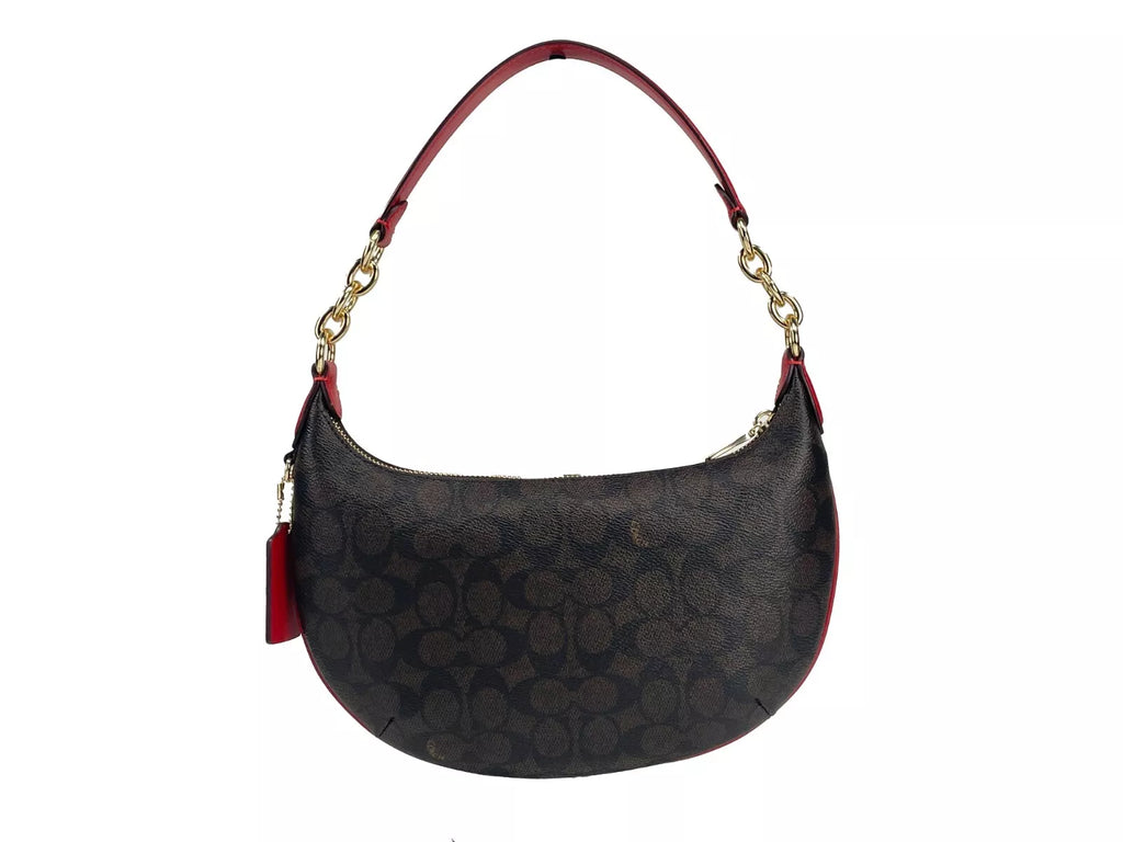 COACH Payton Signature PVC Leather Shoulder Bag Brown Red