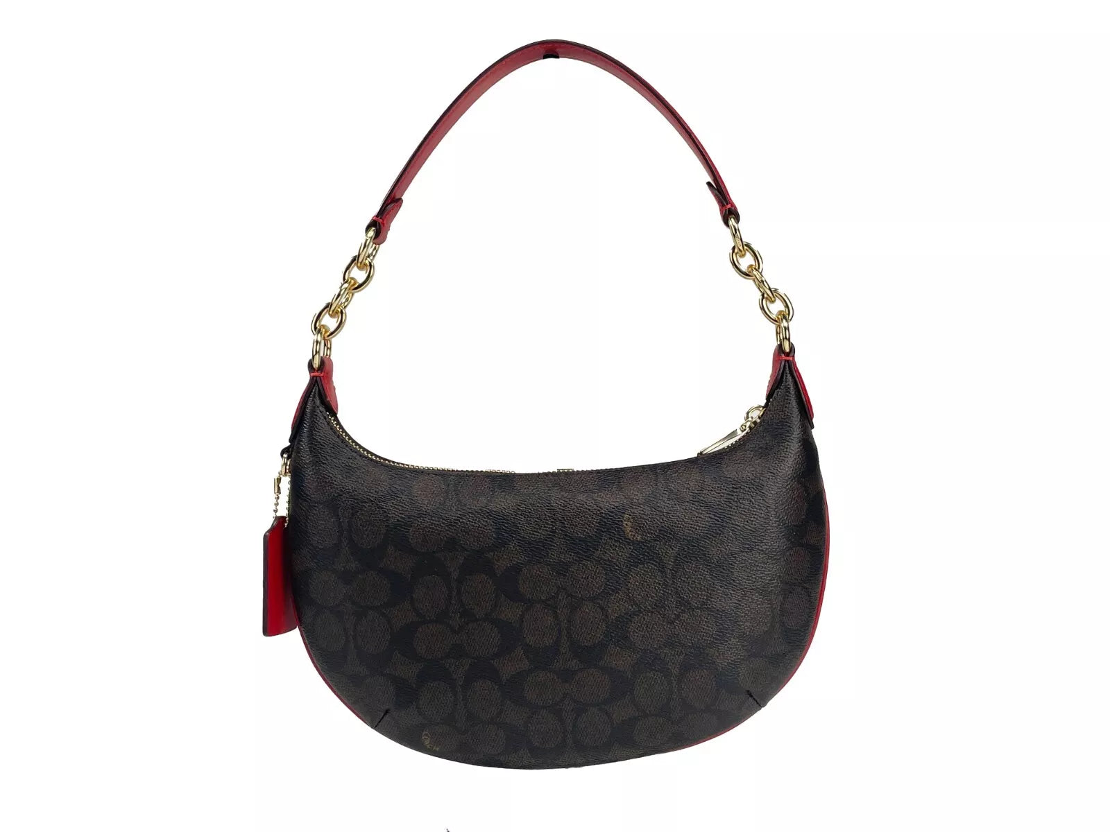 COACH Payton Signature PVC Leather Shoulder Bag Brown Red