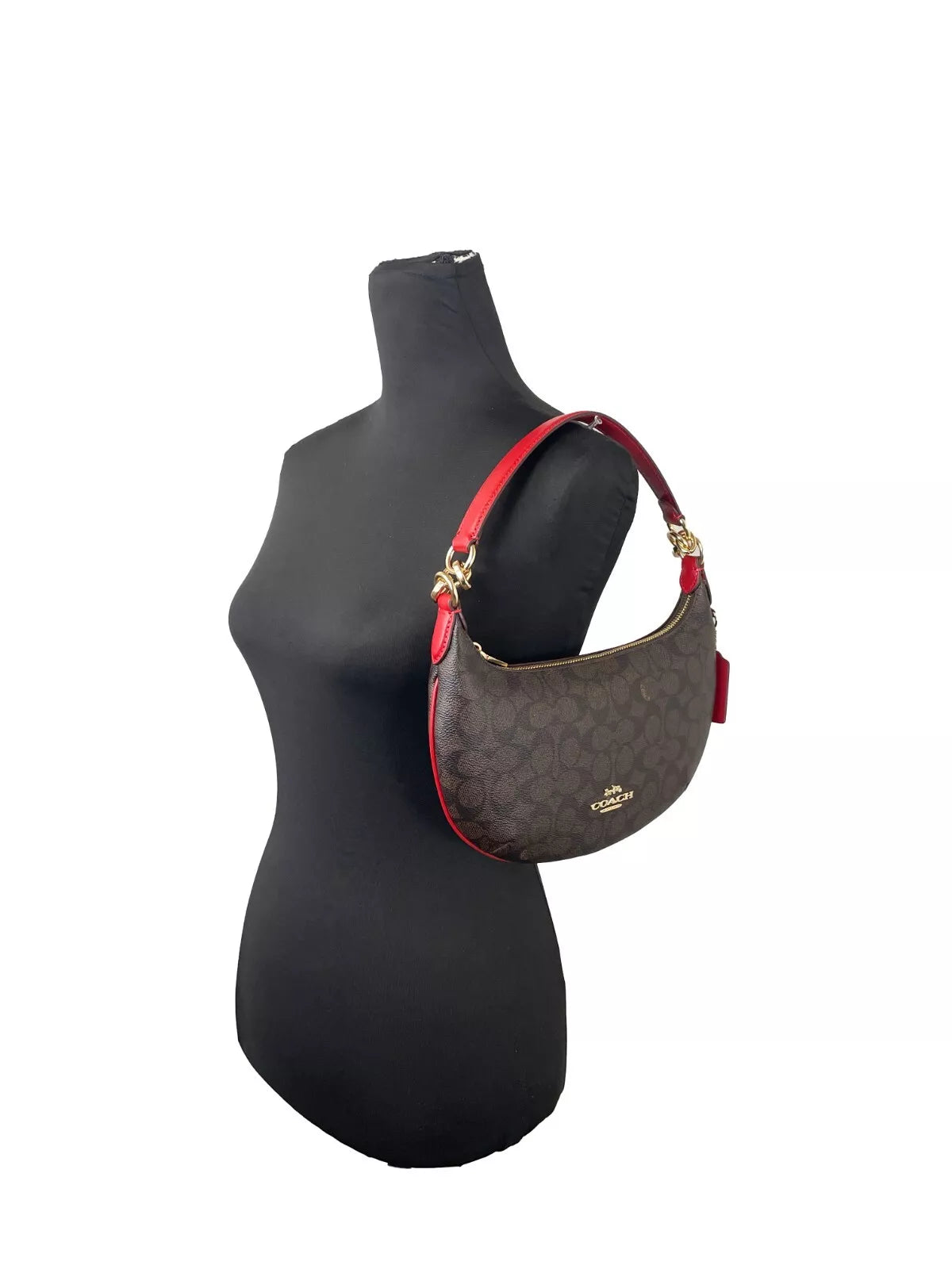 COACH Payton Signature PVC Leather Shoulder Bag Brown Red