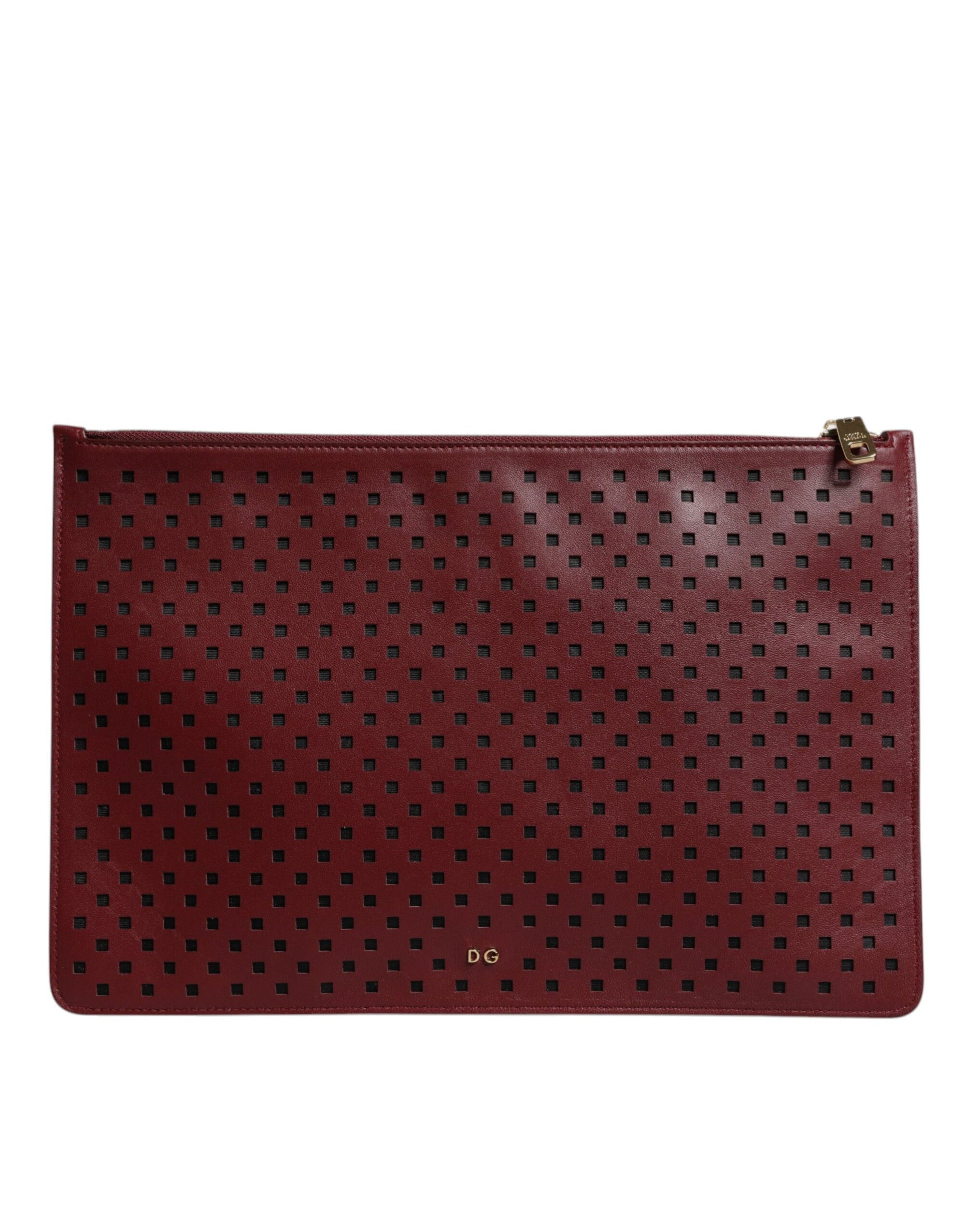 Dolce & Gabbana Burgundy Black Logo Embellished Men Zip Flat Pouch Bag