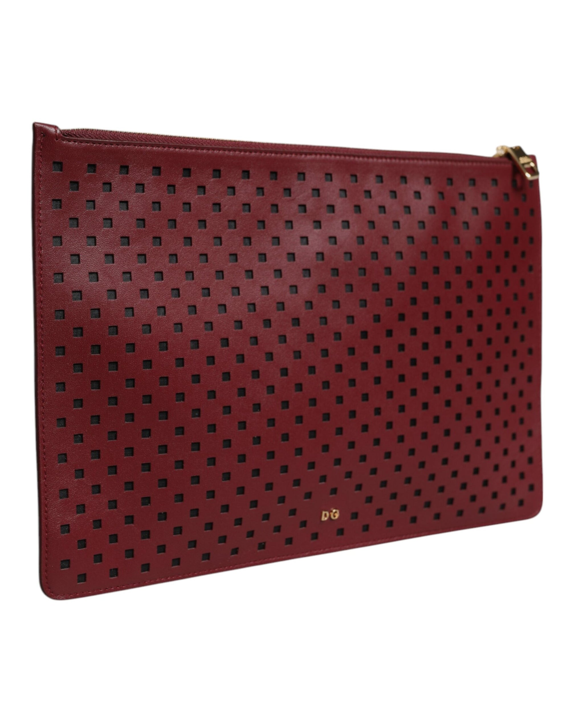 Dolce & Gabbana Burgundy Black Logo Embellished Men Zip Flat Pouch Bag