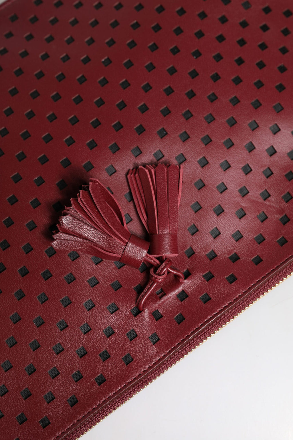 Dolce & Gabbana Burgundy Black Logo Embellished Men Zip Flat Pouch Bag