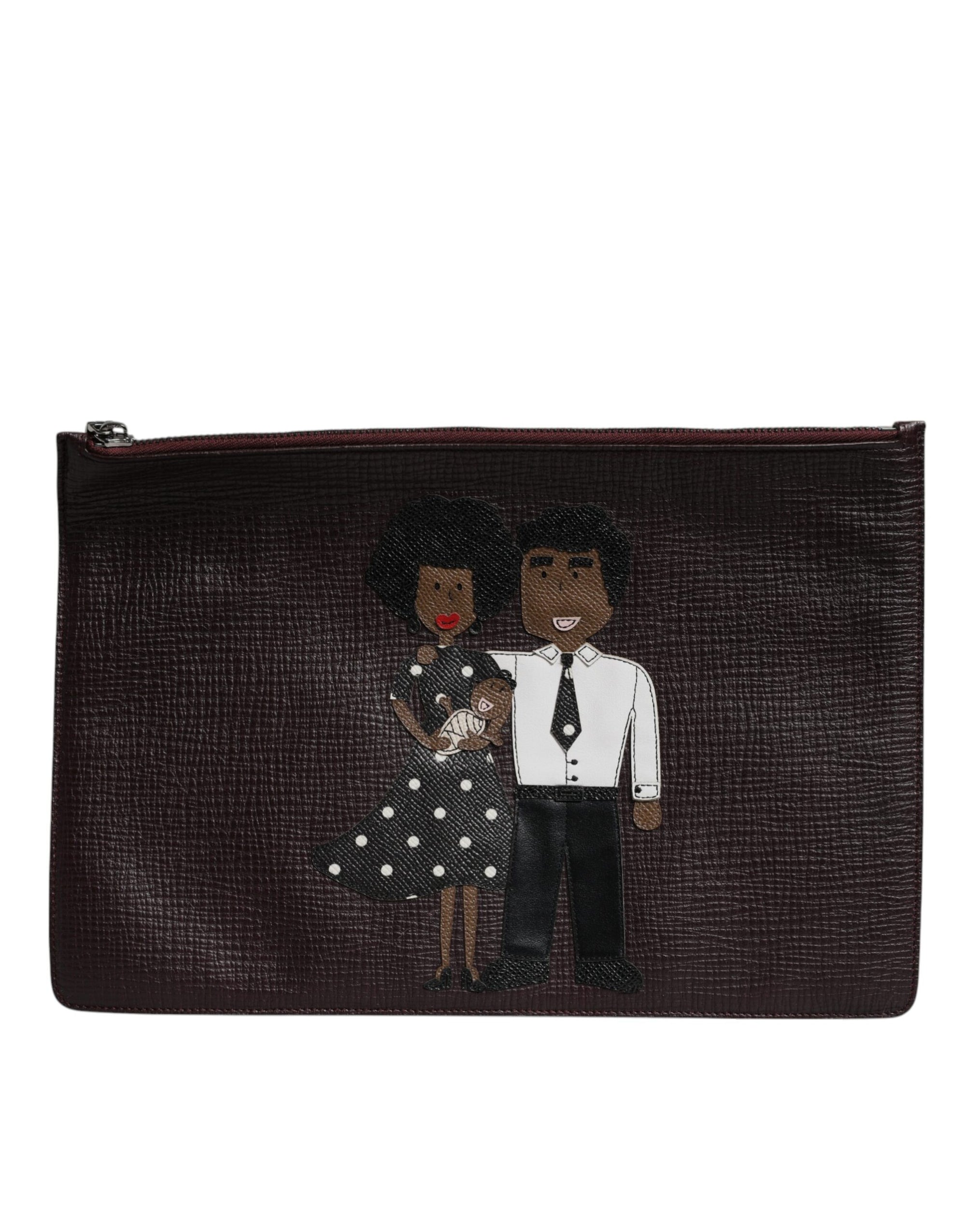 Dolce & Gabbana Brown Leather #DGFAMILY Embellished Men Clutch Pouch Bag