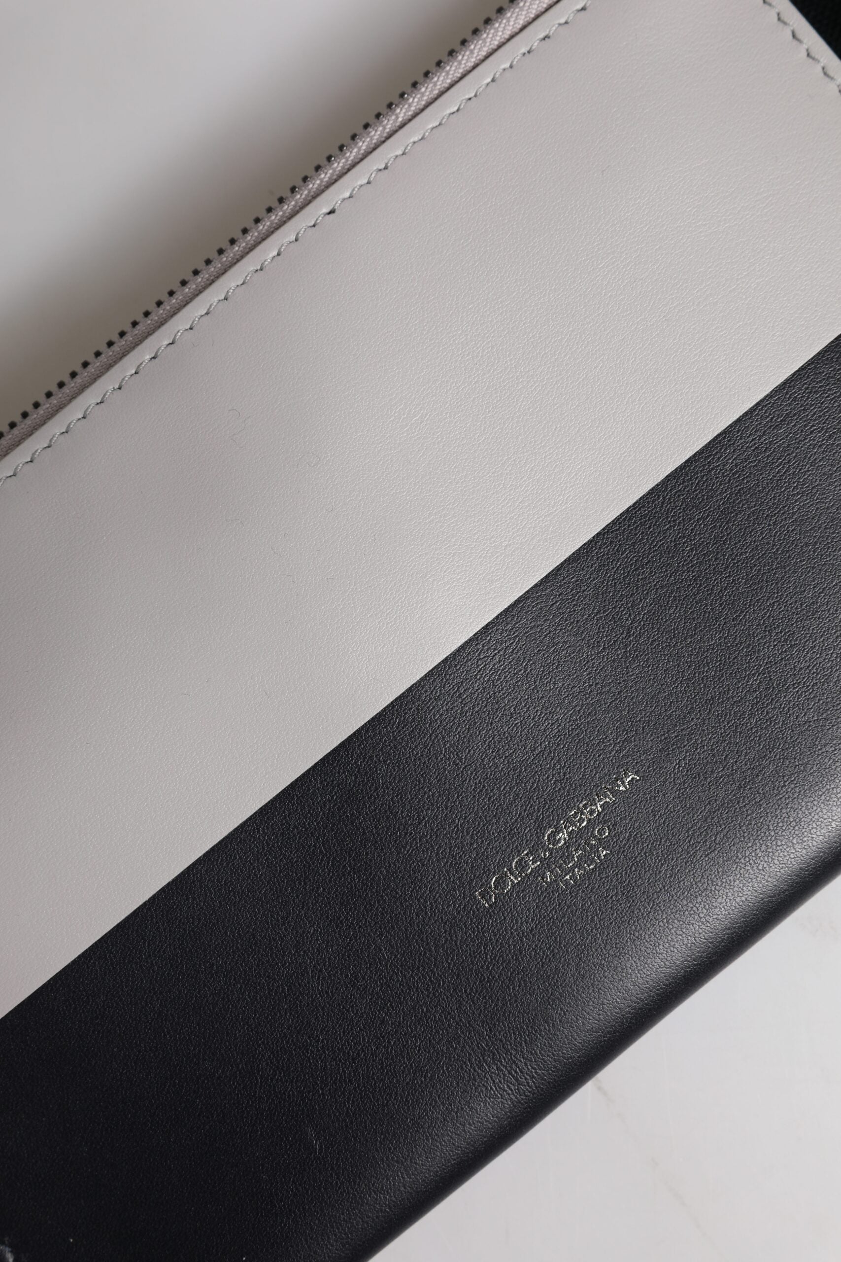 Dolce & Gabbana Black White Leather Logo Embossed Crossbody Bag