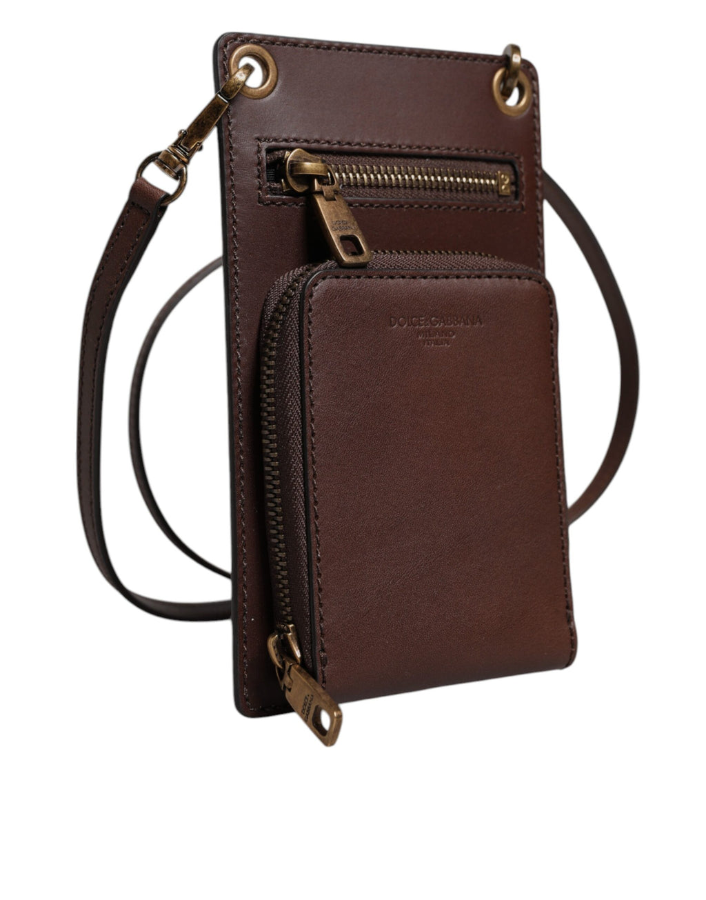 Dolce & Gabbana Brown Leather Neck Strap Cross Body Sling Bag