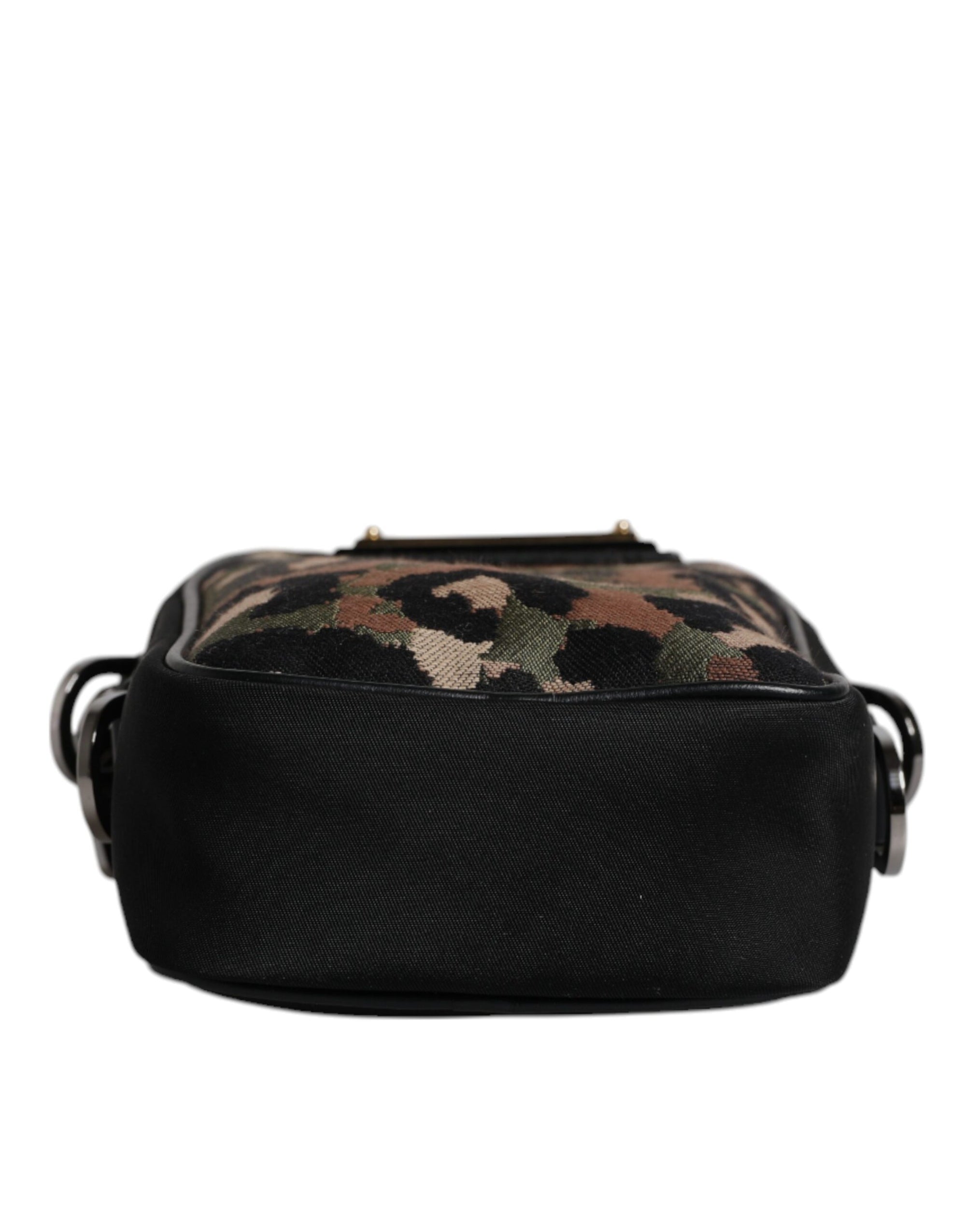 Dolce & Gabbana Multicolor Leopard Jacquard Logo Plaque Neck Strap Bag