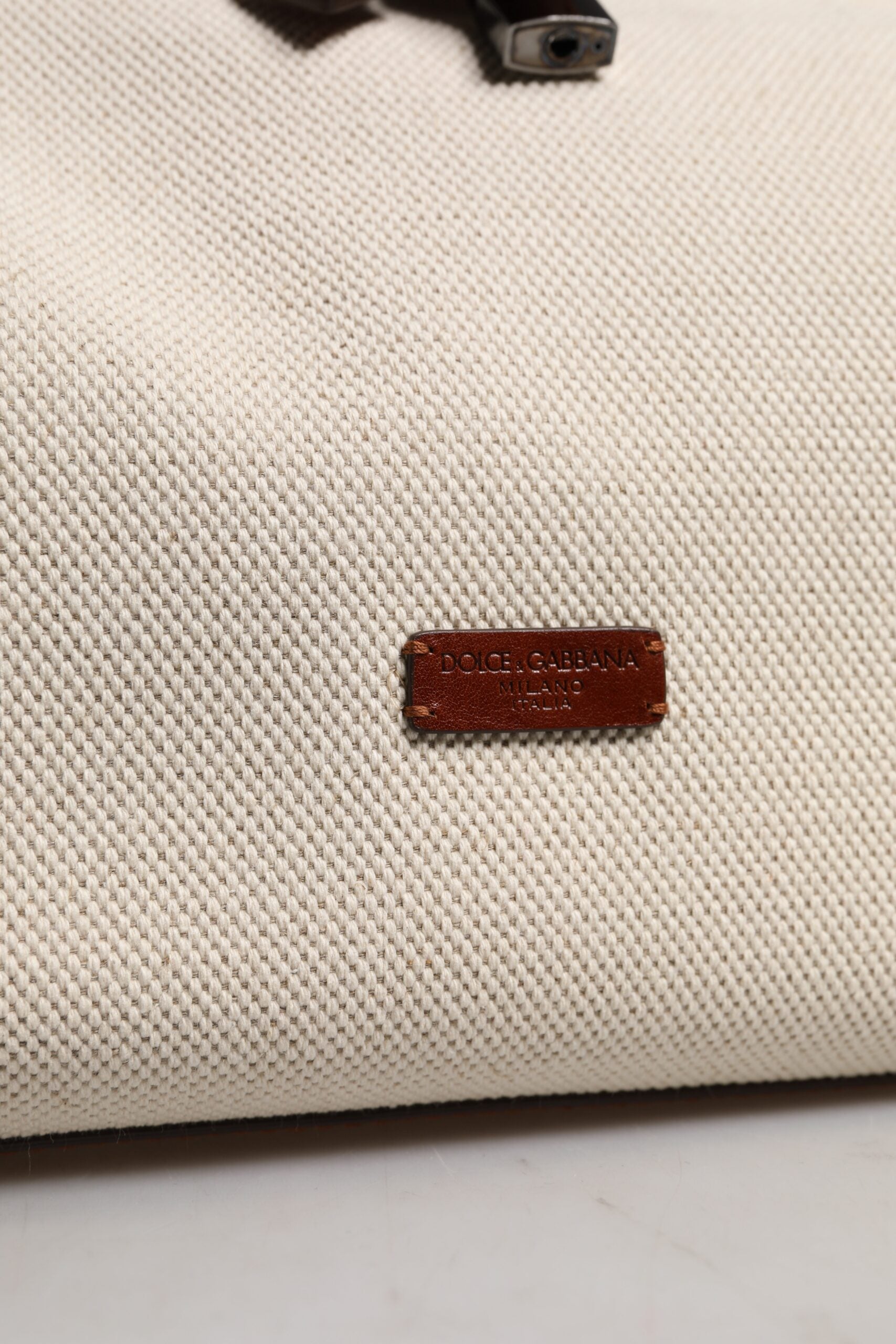 Dolce & Gabbana Beige Brown Cotton Leather Duffle Shoulder Bag