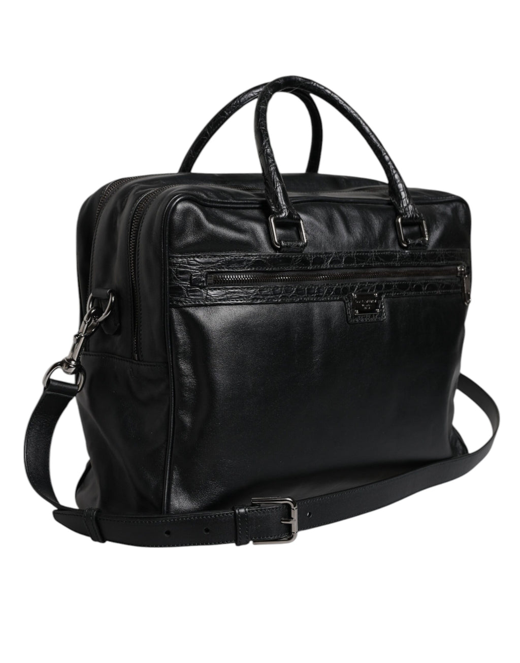Dolce & Gabbana Black Leather Messenger Shoulder Strap Bag