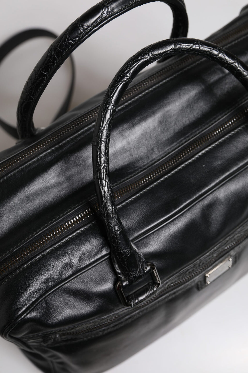Dolce & Gabbana Black Leather Messenger Shoulder Strap Bag