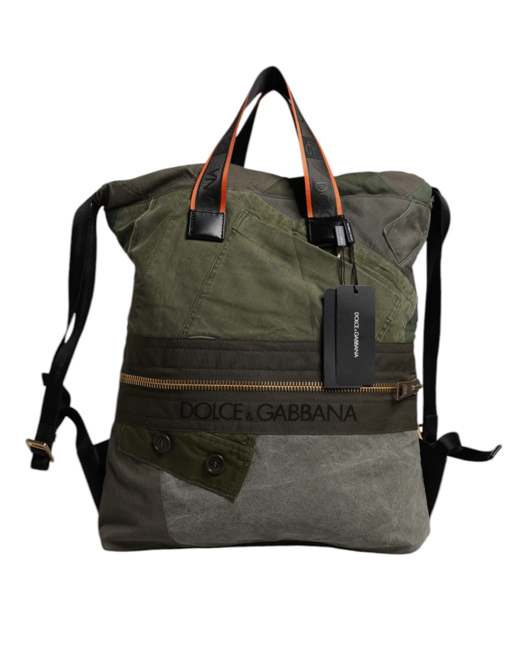 Dolce & Gabbana Military Green Patchwork Rucksack Backpack Bag