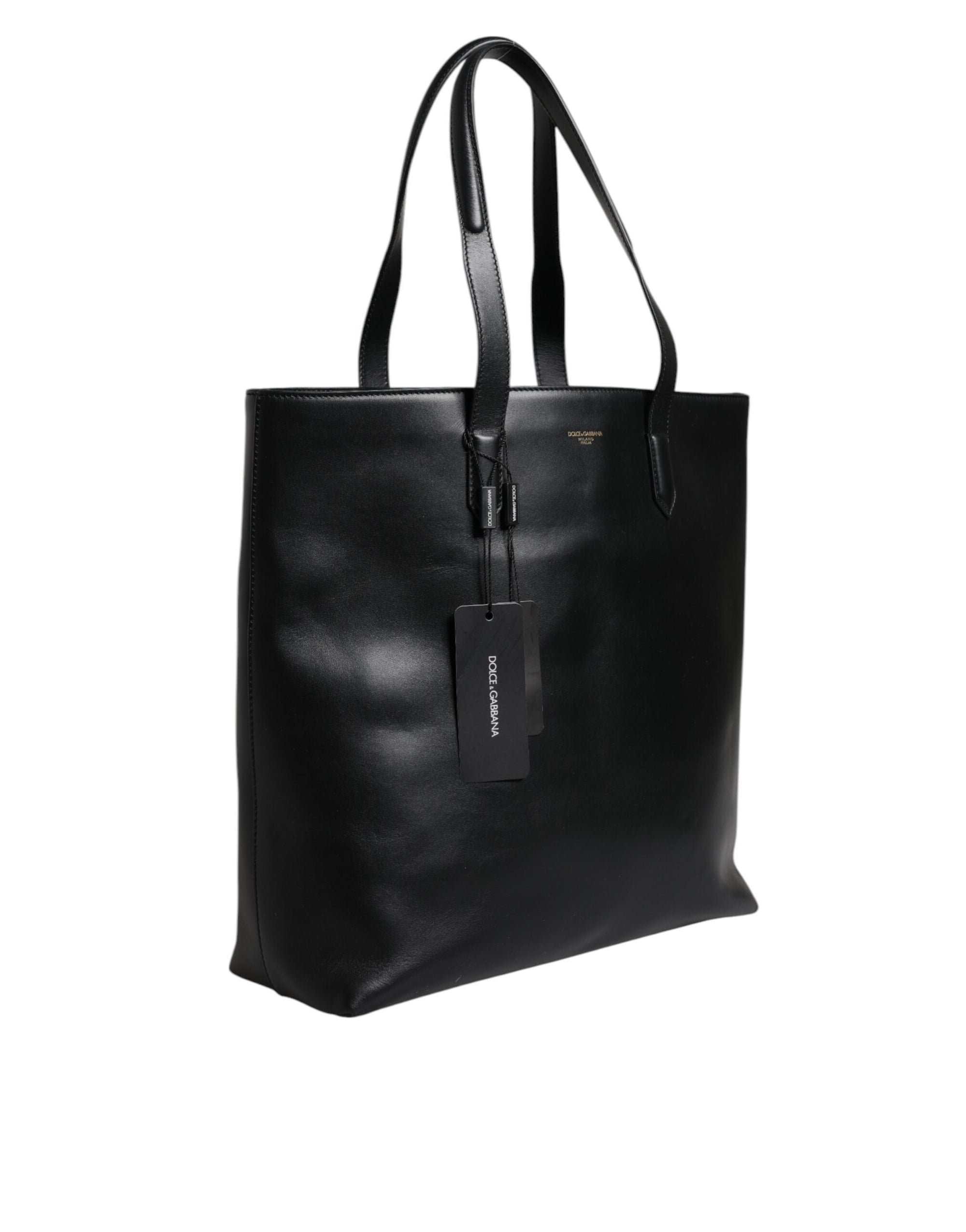 Dolce & Gabbana Black Calf Leather Shopping Tote Shoulder Bag
