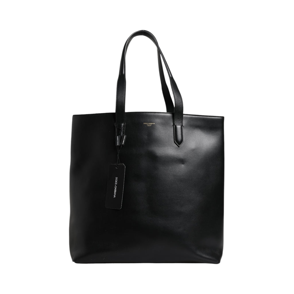Dolce & Gabbana Black Calf Leather Shopping Tote Shoulder Bag