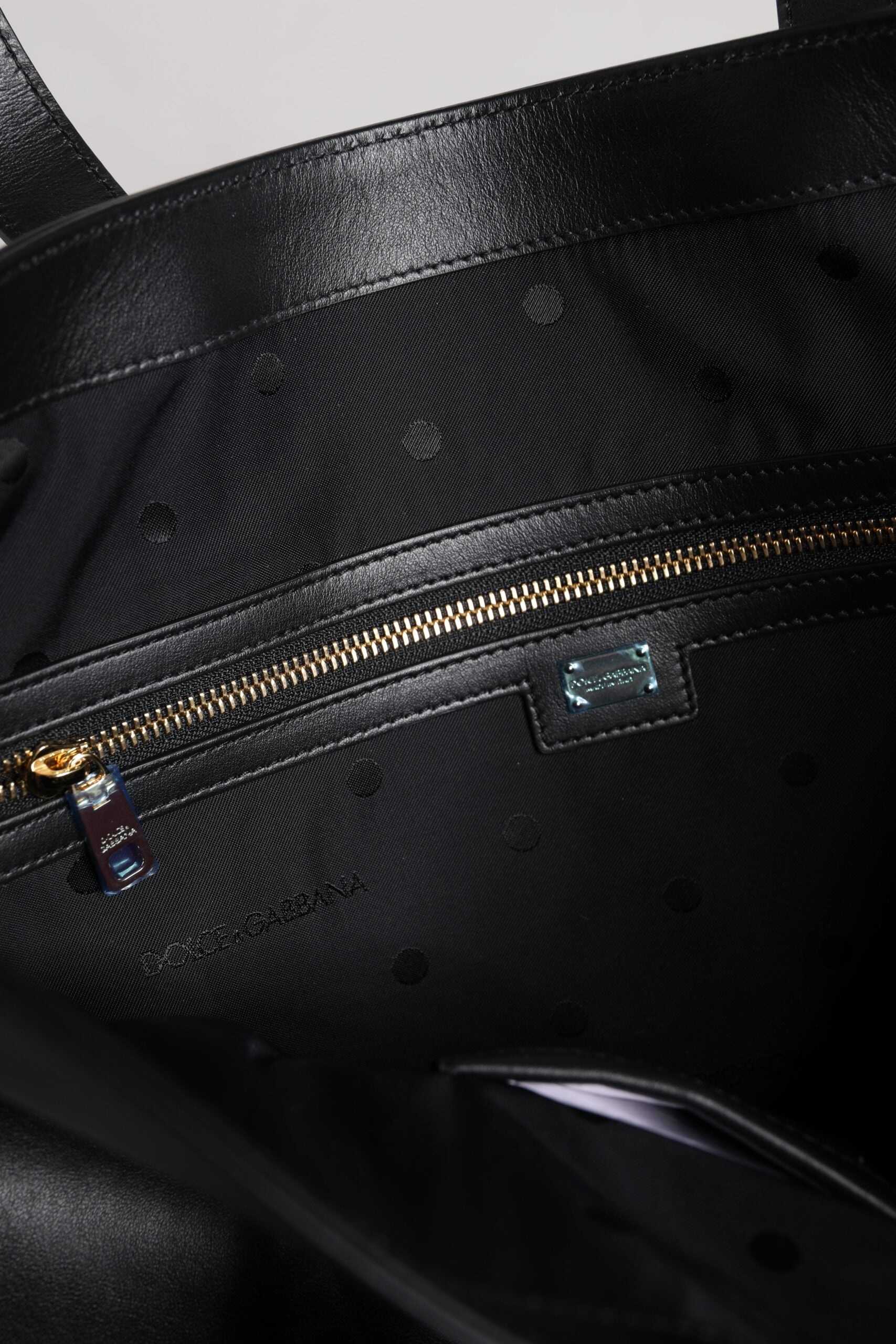 Dolce & Gabbana Black Calf Leather Shopping Tote Shoulder Bag