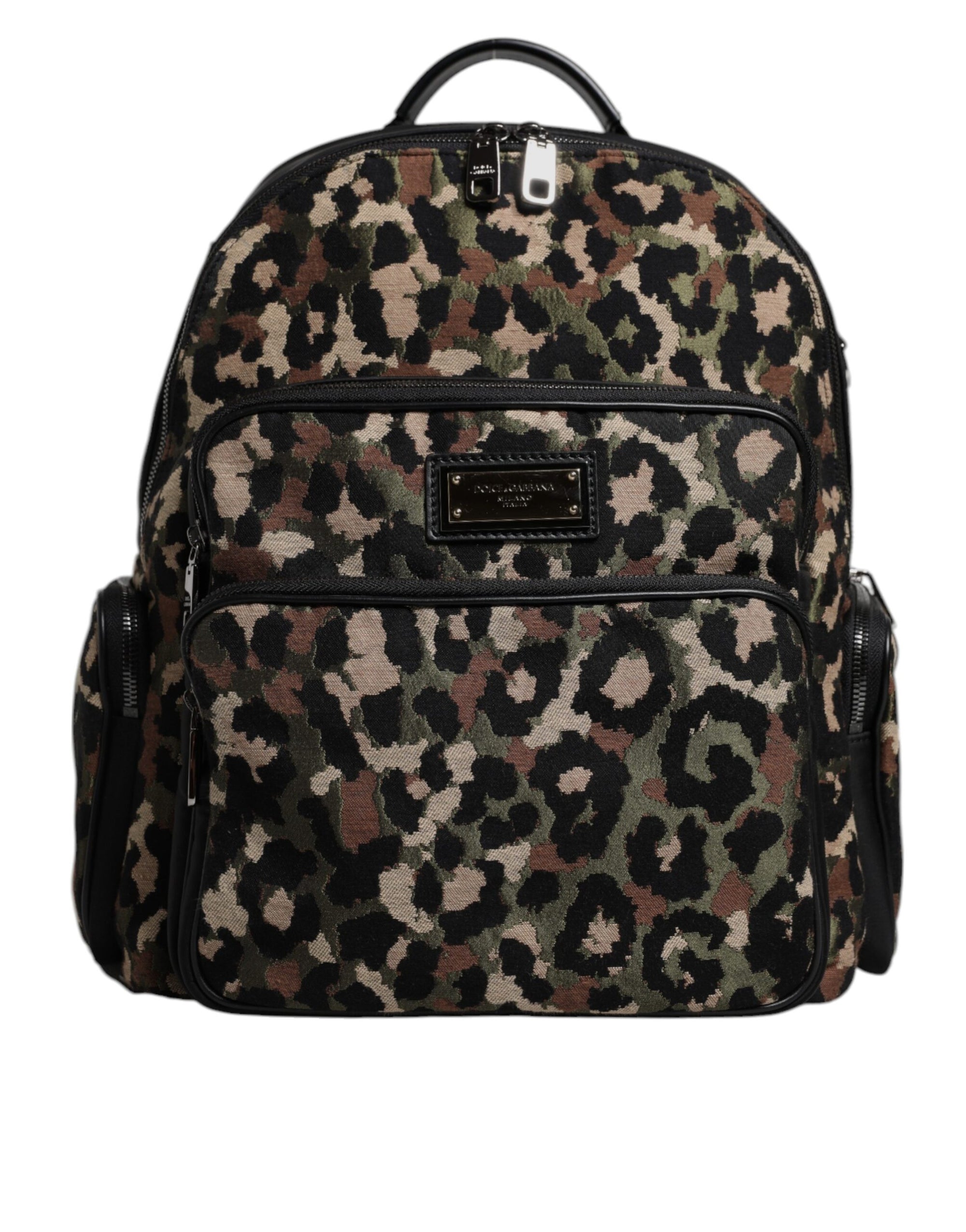 Dolce & Gabbana Multicolor Leopard Print DG Logo Plaque Men Backpack Bag