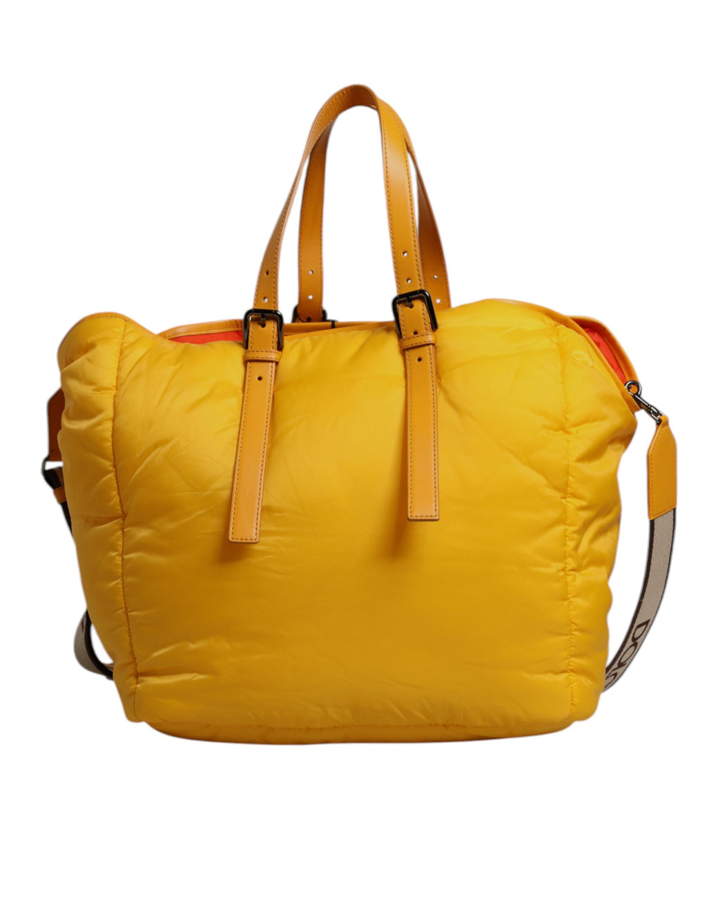 Dolce & Gabbana Yellow Orange Nylon Logo Plaque Hand Shoulder Duffle Bag