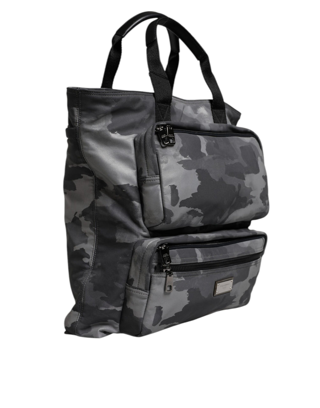 Dolce & Gabbana Gray Camo Cotton Multiple Compartments Tote Bag