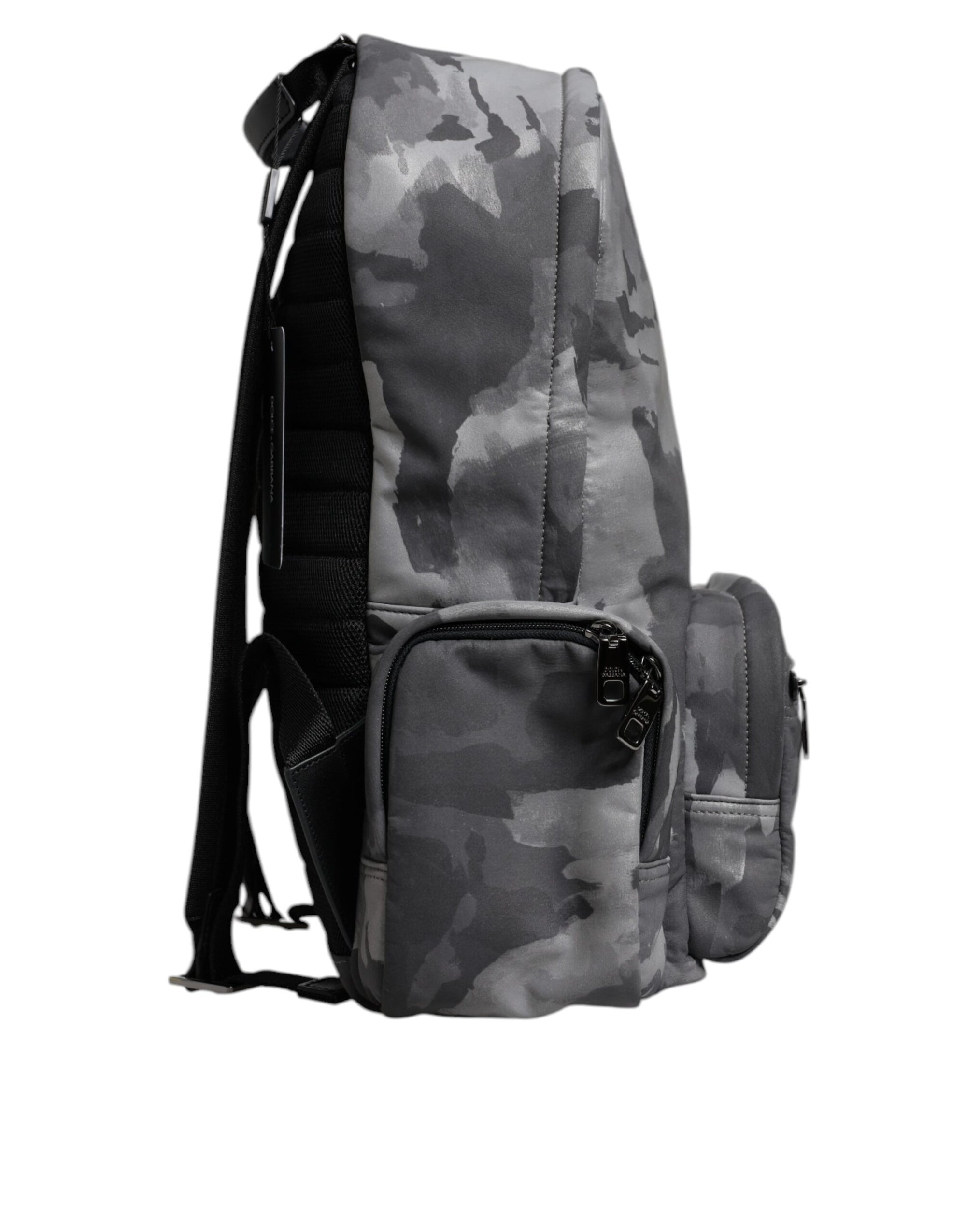 Dolce & Gabbana Gray Cotton Camouflage Logo Plaque Backpack Bag