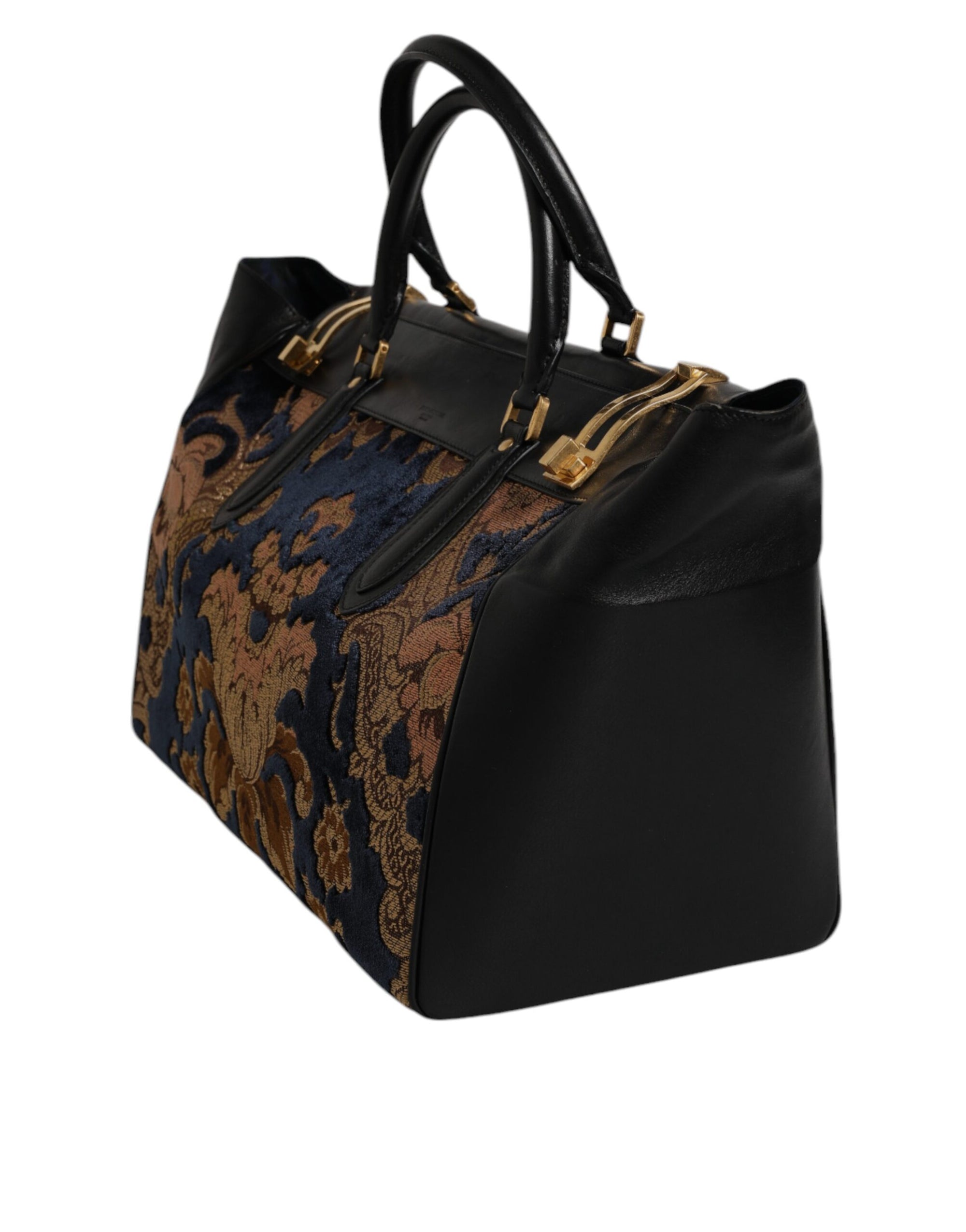 Dolce & Gabbana Black Floral Jacquard Handbag Shoulder Tote Bag