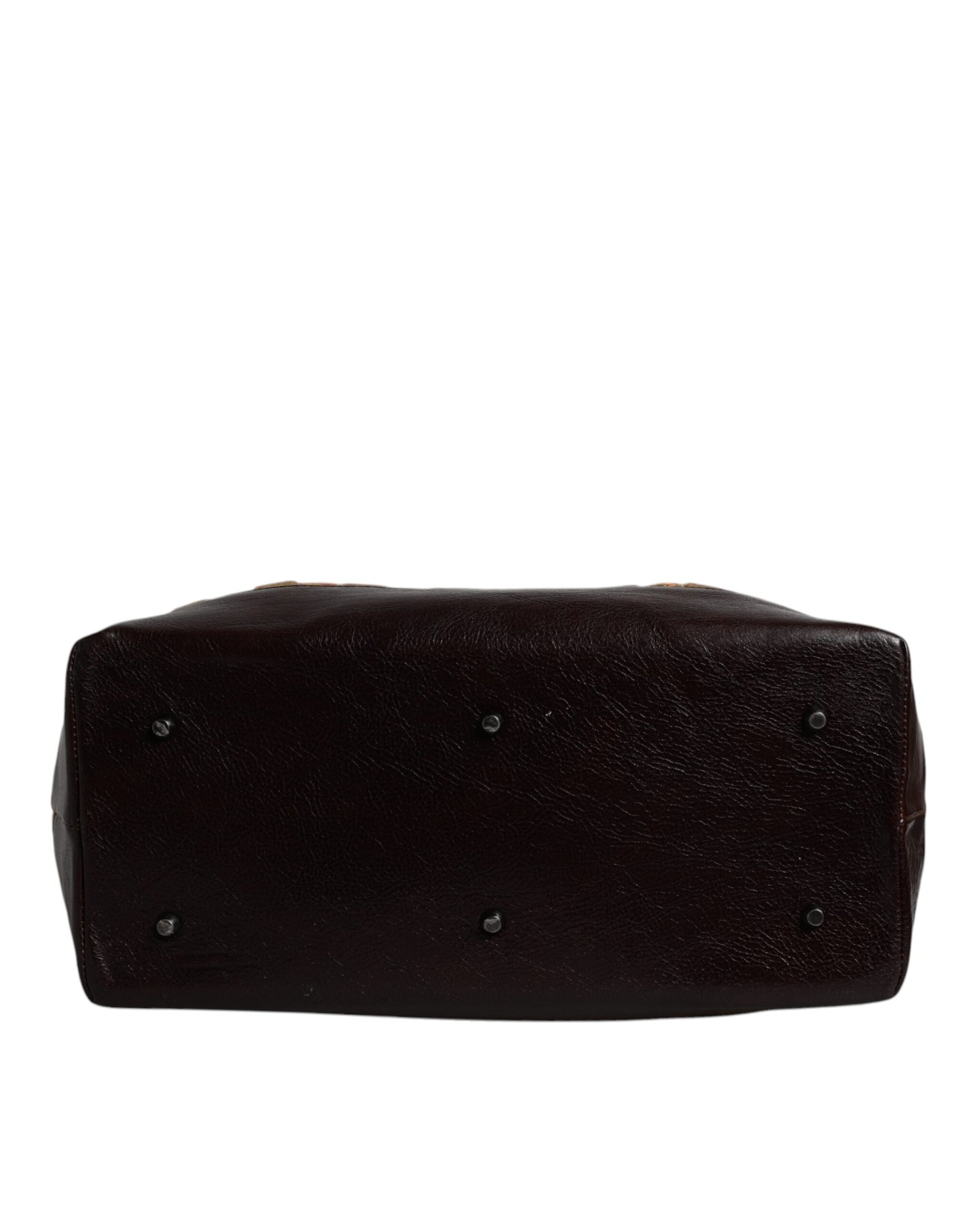 Dolce & Gabbana Beige Maroon Velvet Leather Jacquard Travel Handbag Bag