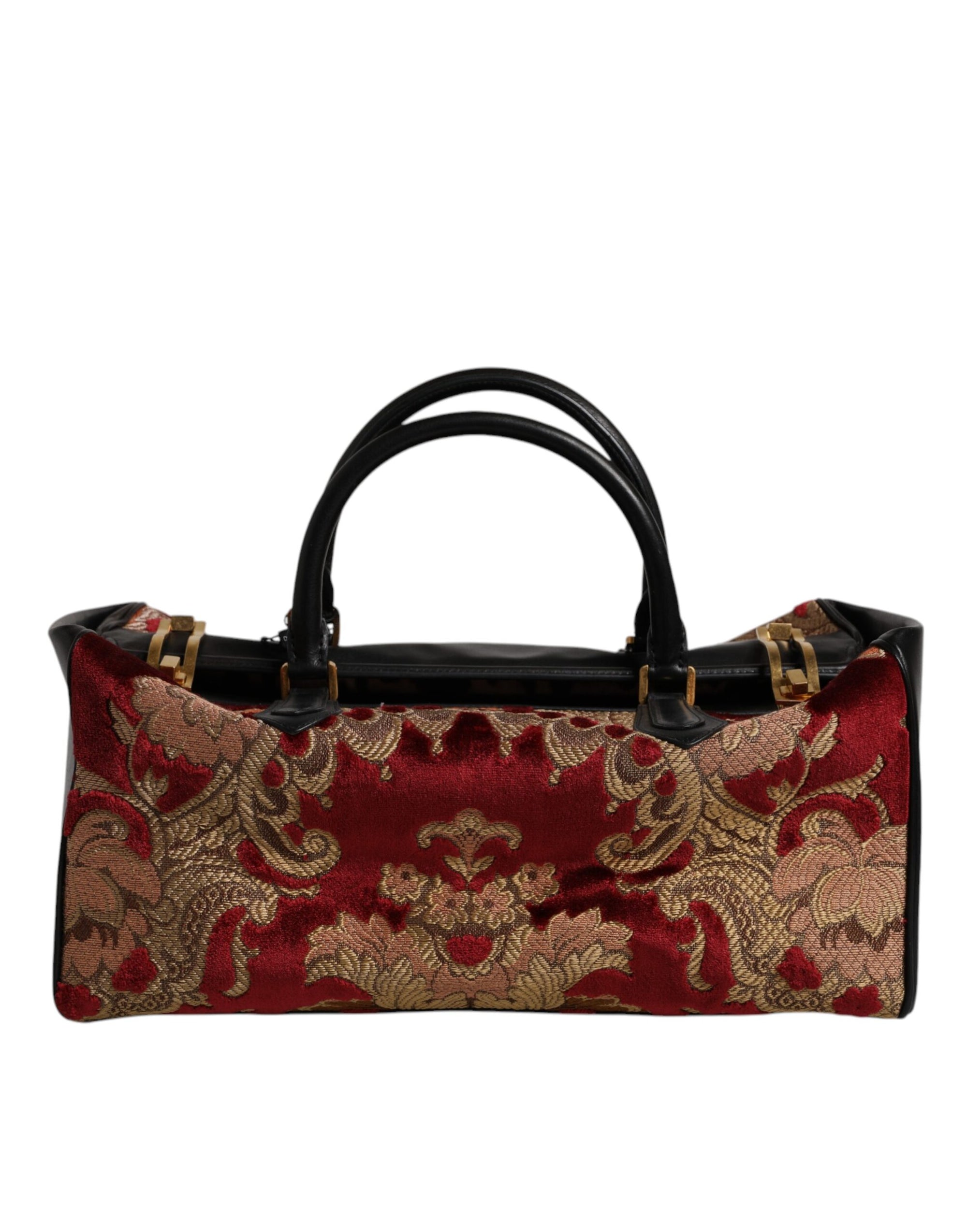 Dolce & Gabbana Multicolor Leather Brocade Velvet Travel Duffle Tote Bag
