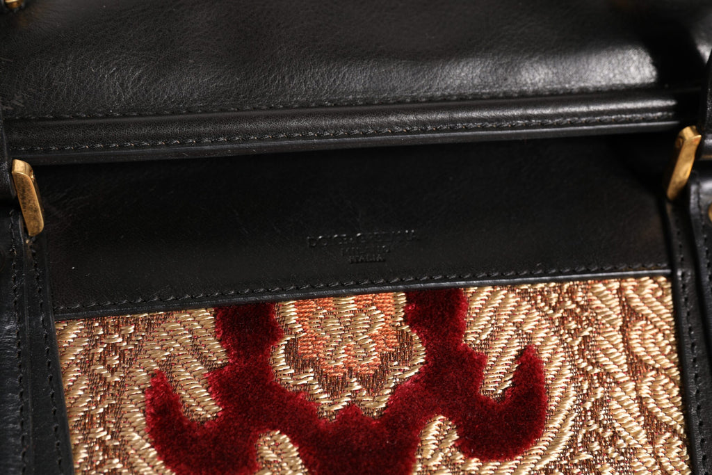 Dolce & Gabbana Multicolor Leather Brocade Velvet Travel Duffle Tote Bag