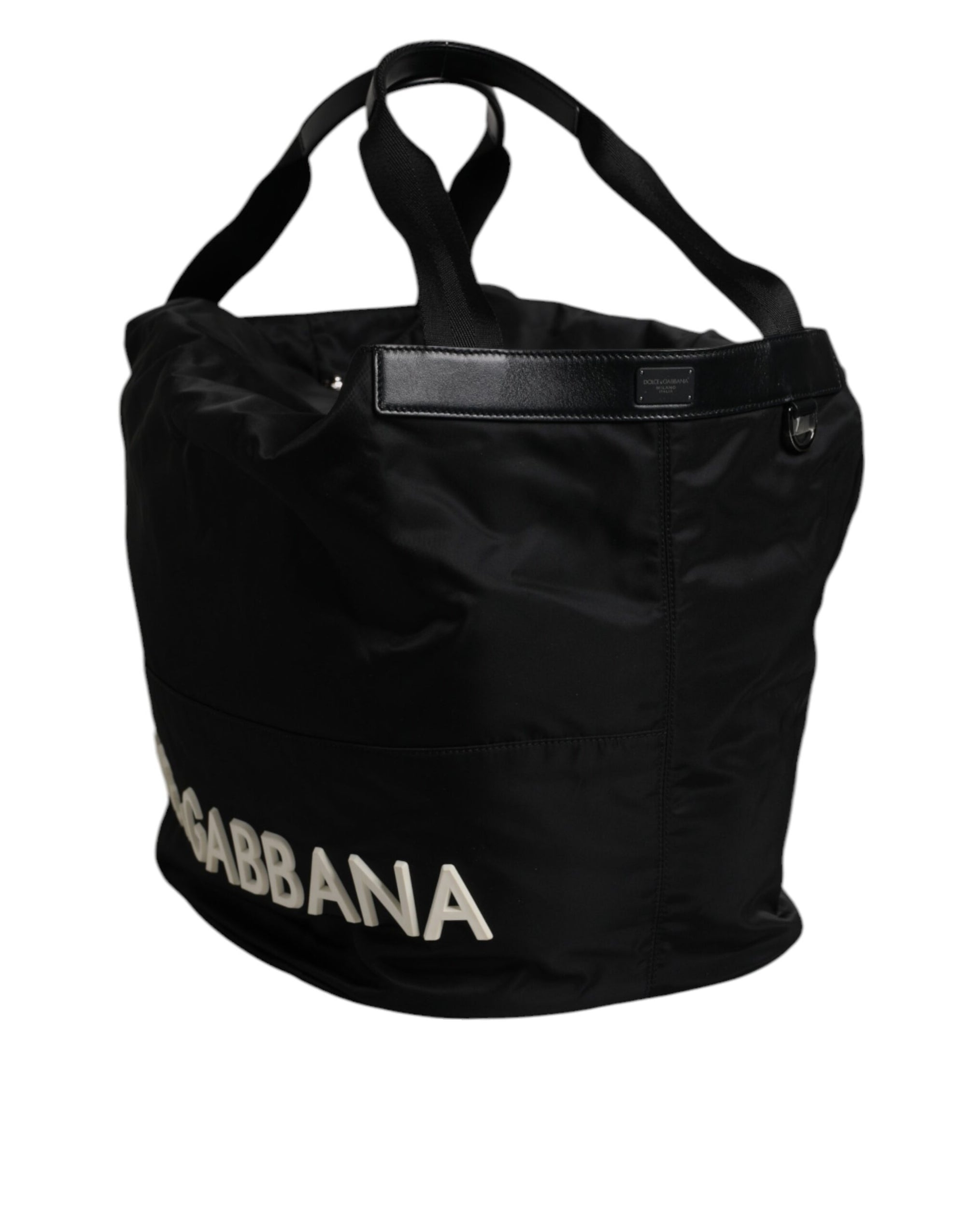 Dolce & Gabbana Black Nylon White Iconic Logo Shoulder Bucket Bag