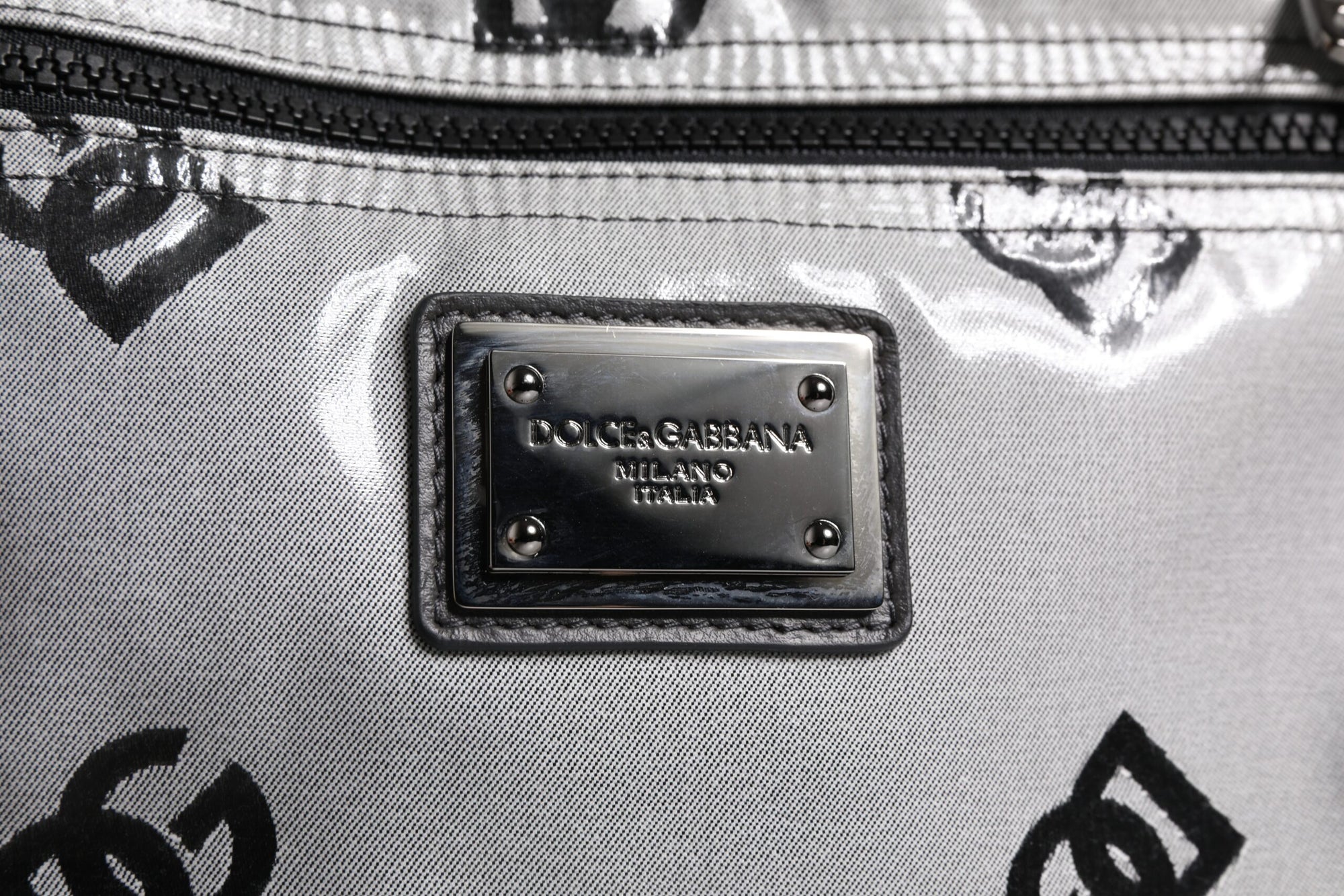 Dolce & Gabbana Polyester Gray Black DG Logo Plaque Backpack Bag