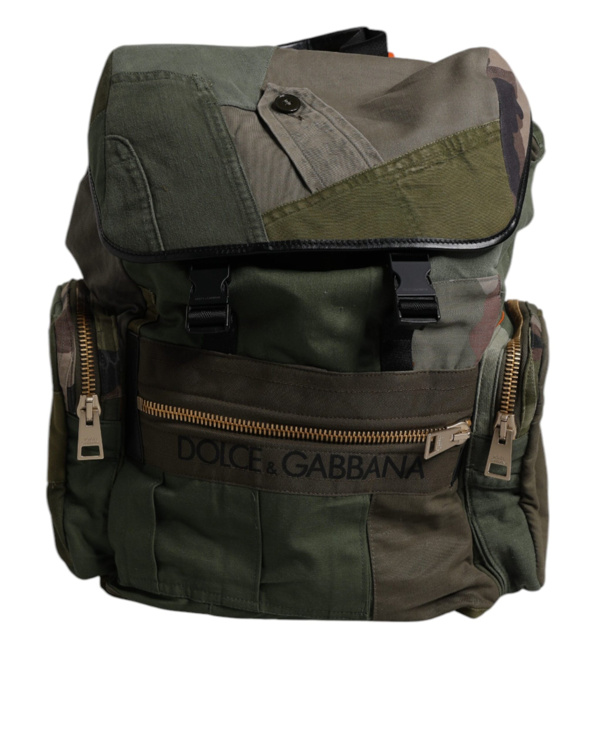 Dolce & Gabbana Military Green Patchwork Travel Backpack Bag