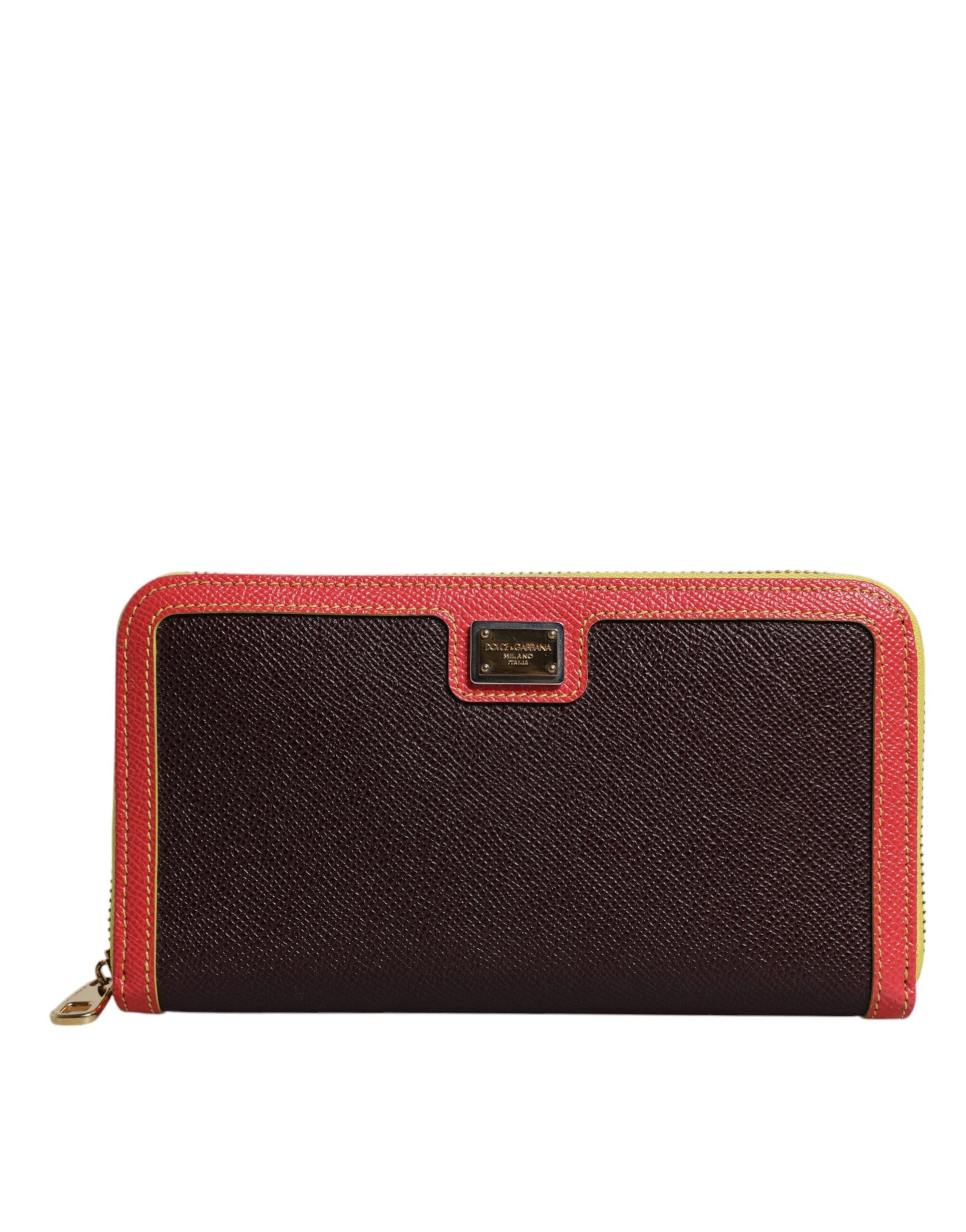 Dolce & Gabbana Brown Textured Leather Zip Around Continental Wallet