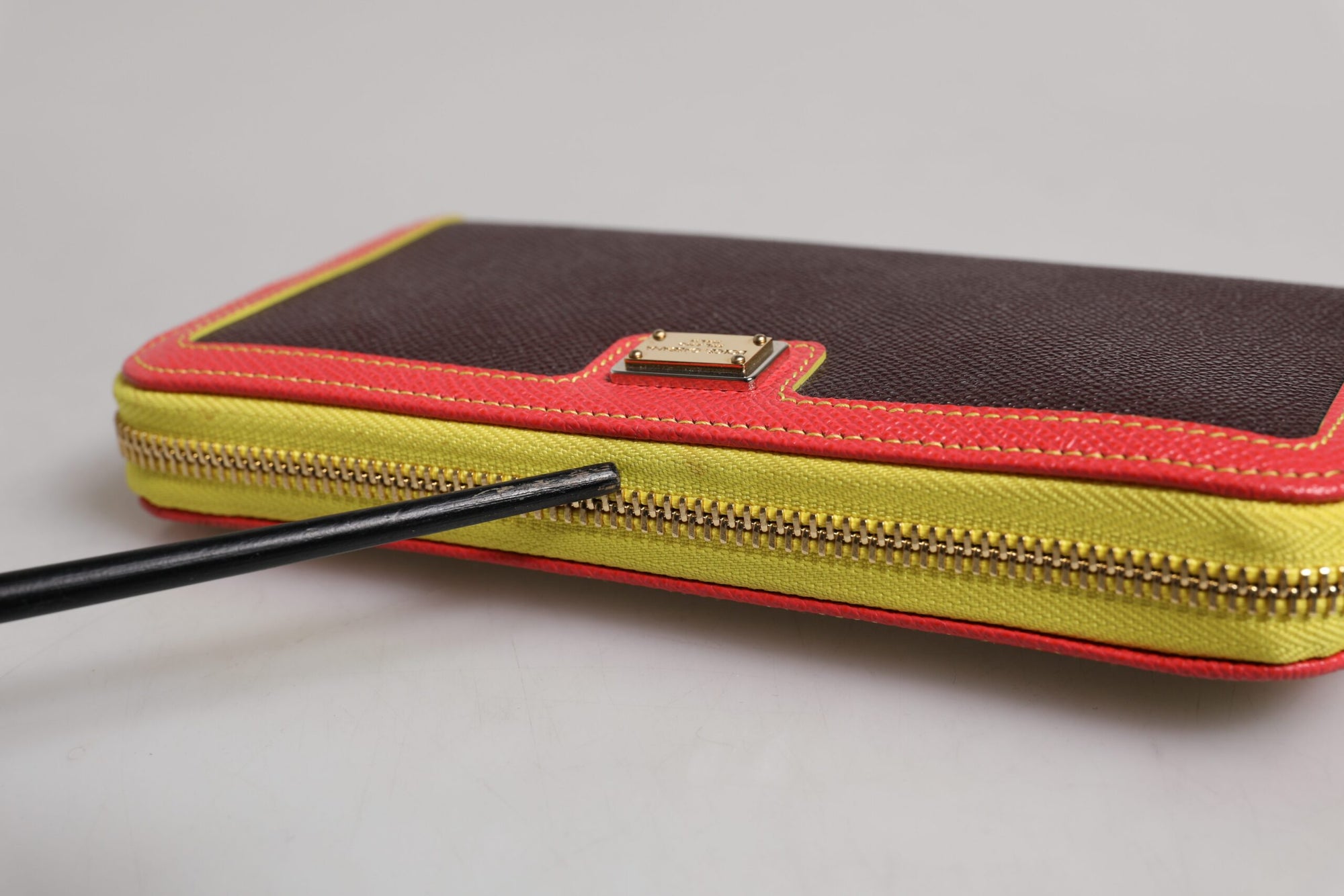 Dolce & Gabbana Brown Textured Leather Zip Around Continental Wallet