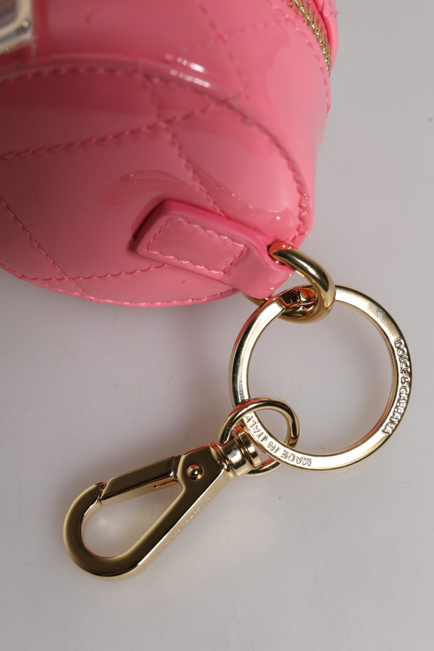 Dolce & Gabbana Pink Lamb Leather DG Crystal Round Coin Purse Wallet