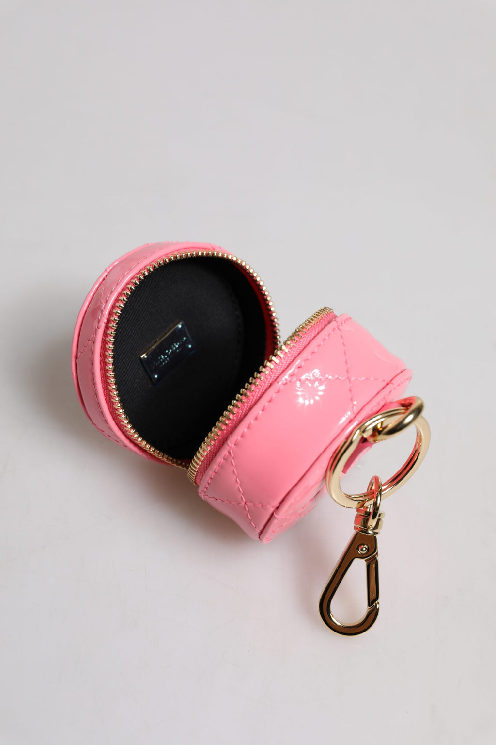 Dolce & Gabbana Pink Lamb Leather DG Crystal Round Coin Purse Wallet