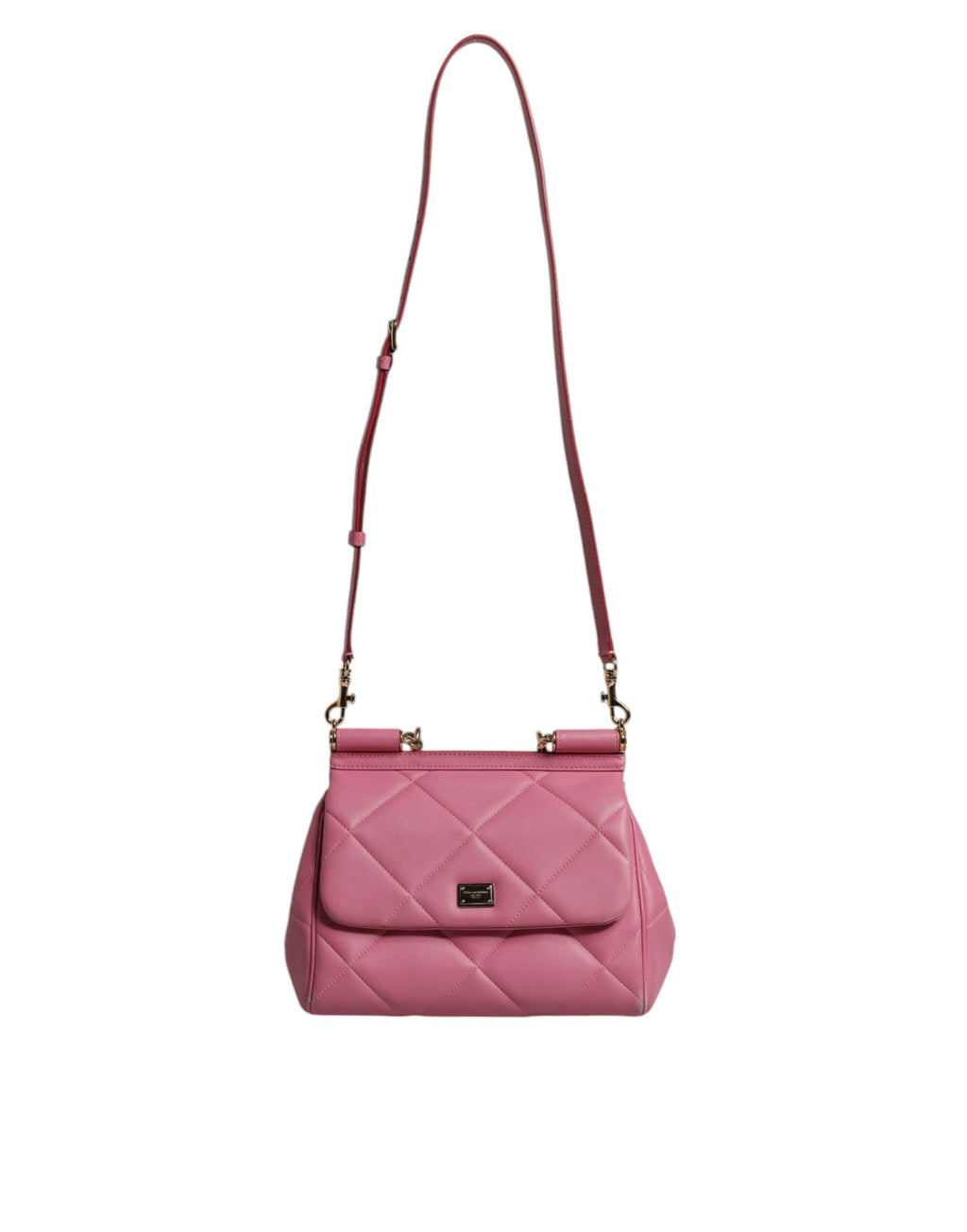 Dolce & Gabbana Pink Leather Sicily Logo Shoulder Satchel Bag