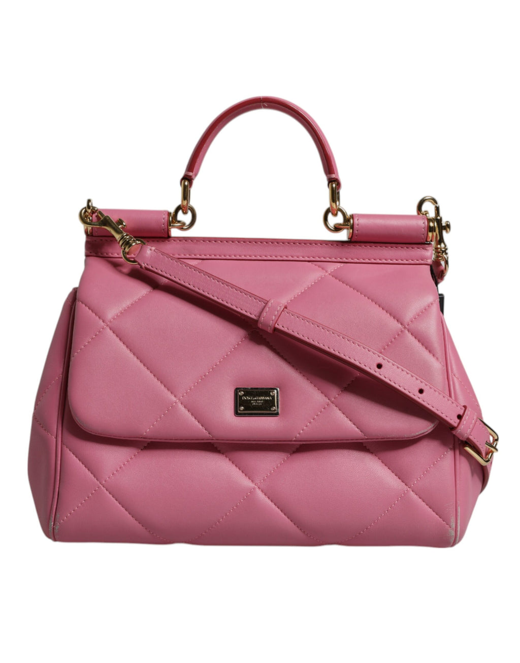 Dolce & Gabbana Pink Leather Sicily Logo Shoulder Satchel Bag