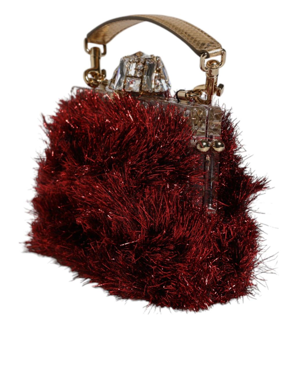 Dolce & Gabbana Red Gold Chain VANDA Tinsel Crystals Evening Clutch Bag