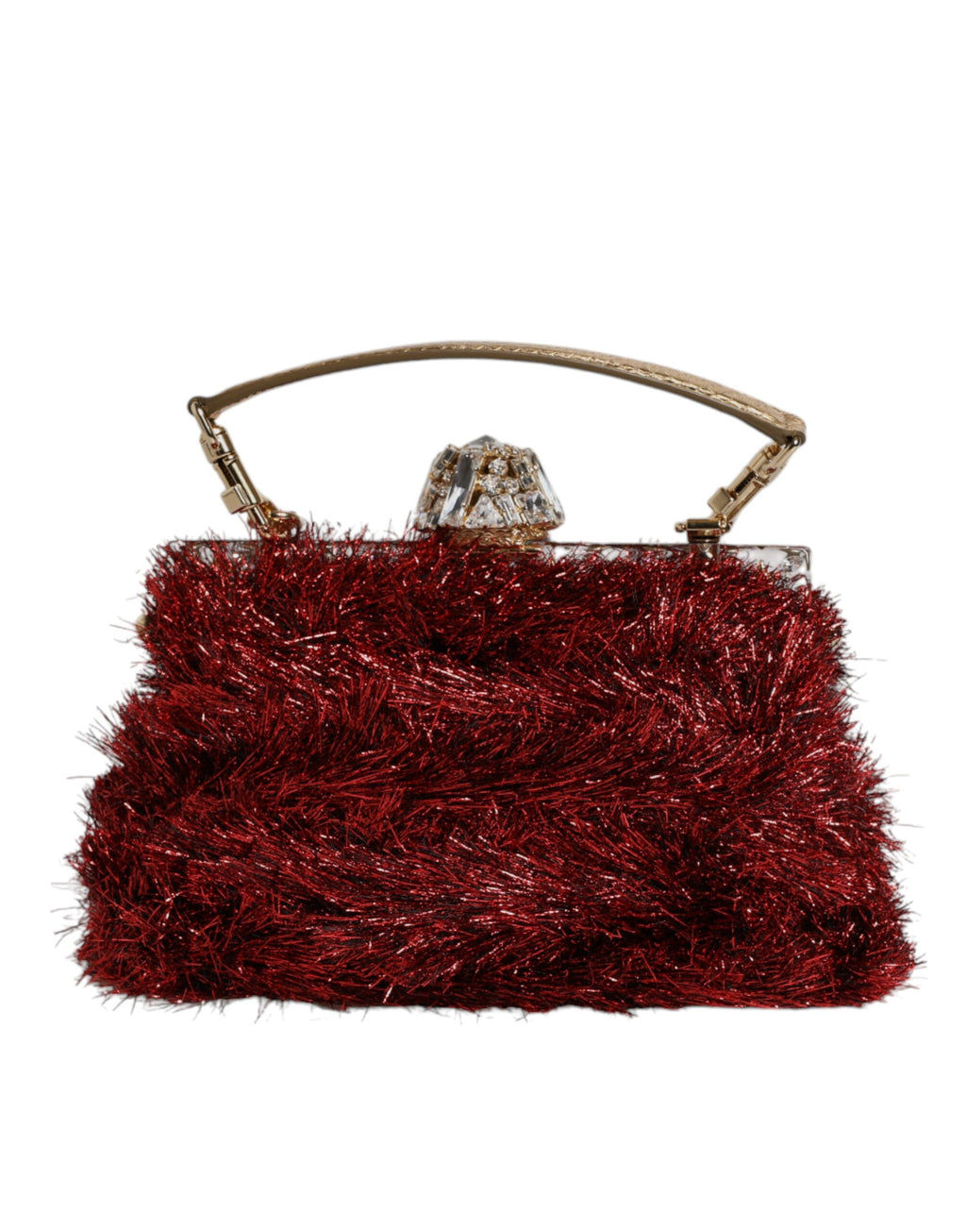 Dolce & Gabbana Red Gold Chain VANDA Tinsel Crystals Evening Clutch Bag