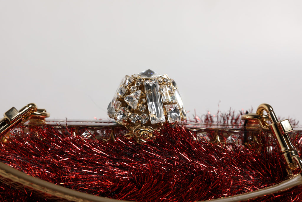 Dolce & Gabbana Red Gold Chain VANDA Tinsel Crystals Evening Clutch Bag