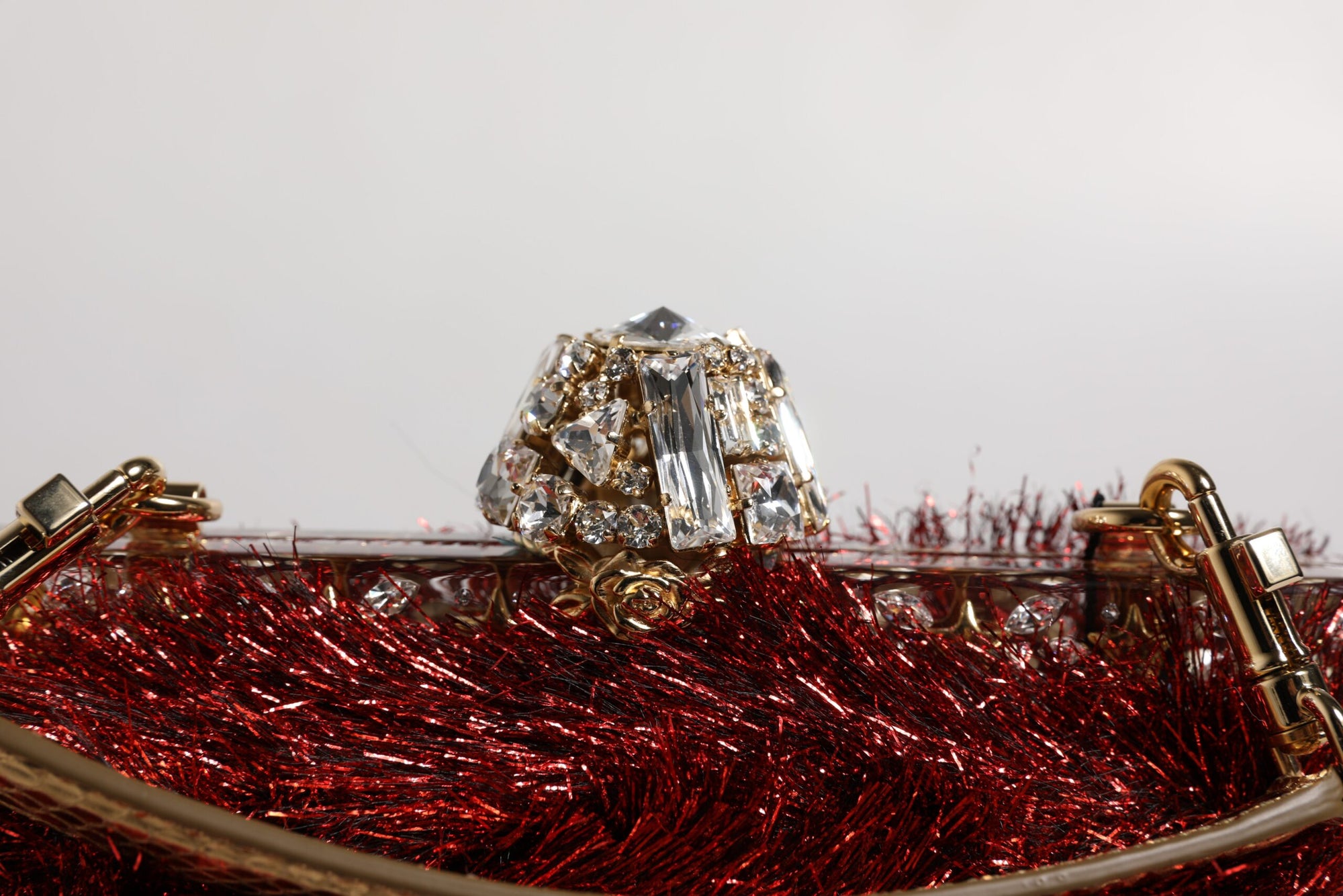 Dolce & Gabbana Red Gold Chain VANDA Tinsel Crystals Evening Clutch Bag