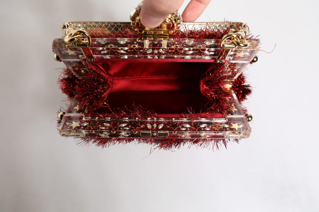 Dolce & Gabbana Red Gold Chain VANDA Tinsel Crystals Evening Clutch Bag